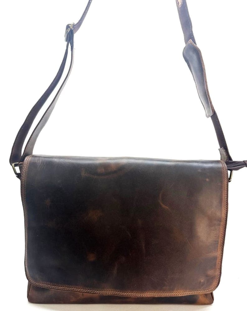 Borsa a tracolla da uomo in vera pelle nabuk NICOLO', colore MARRONE, MAESTRI, MADE IN ITALY