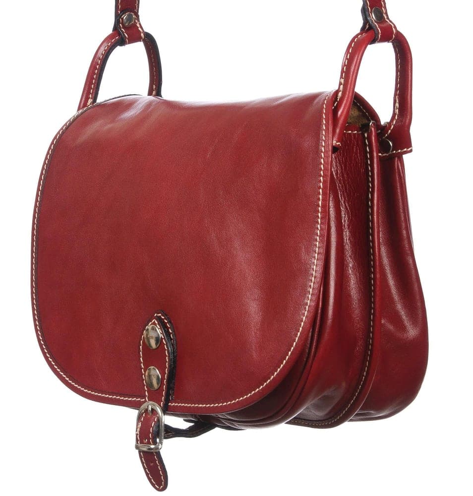 TERESA: borsa da donna a tracolla in vera pelle, colore rosso, Made in Italy