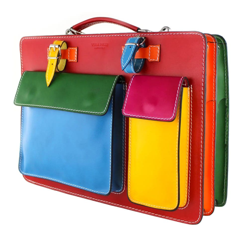 Borsa da ufficio in vera pelle - Modello Elvi - Multicolore