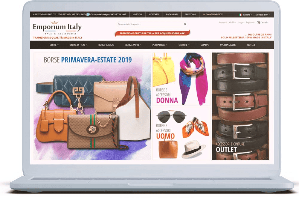 Catalogo online di borse, cinture e portafogli in pelle Made in Italy per rivenditori