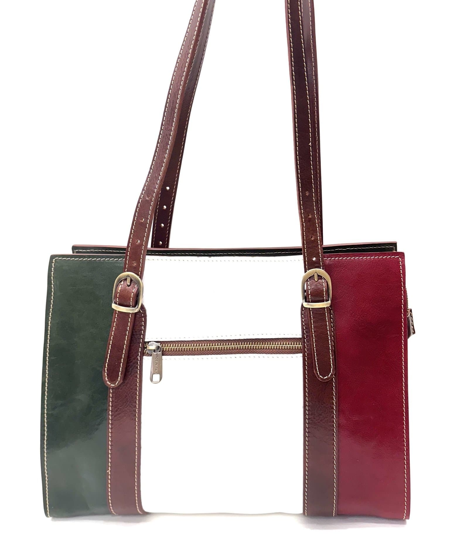 Ladies bag buffered real leather mod. MARINA, Tricolour Italian Flag, CHIAROSCURO, Made in Italy