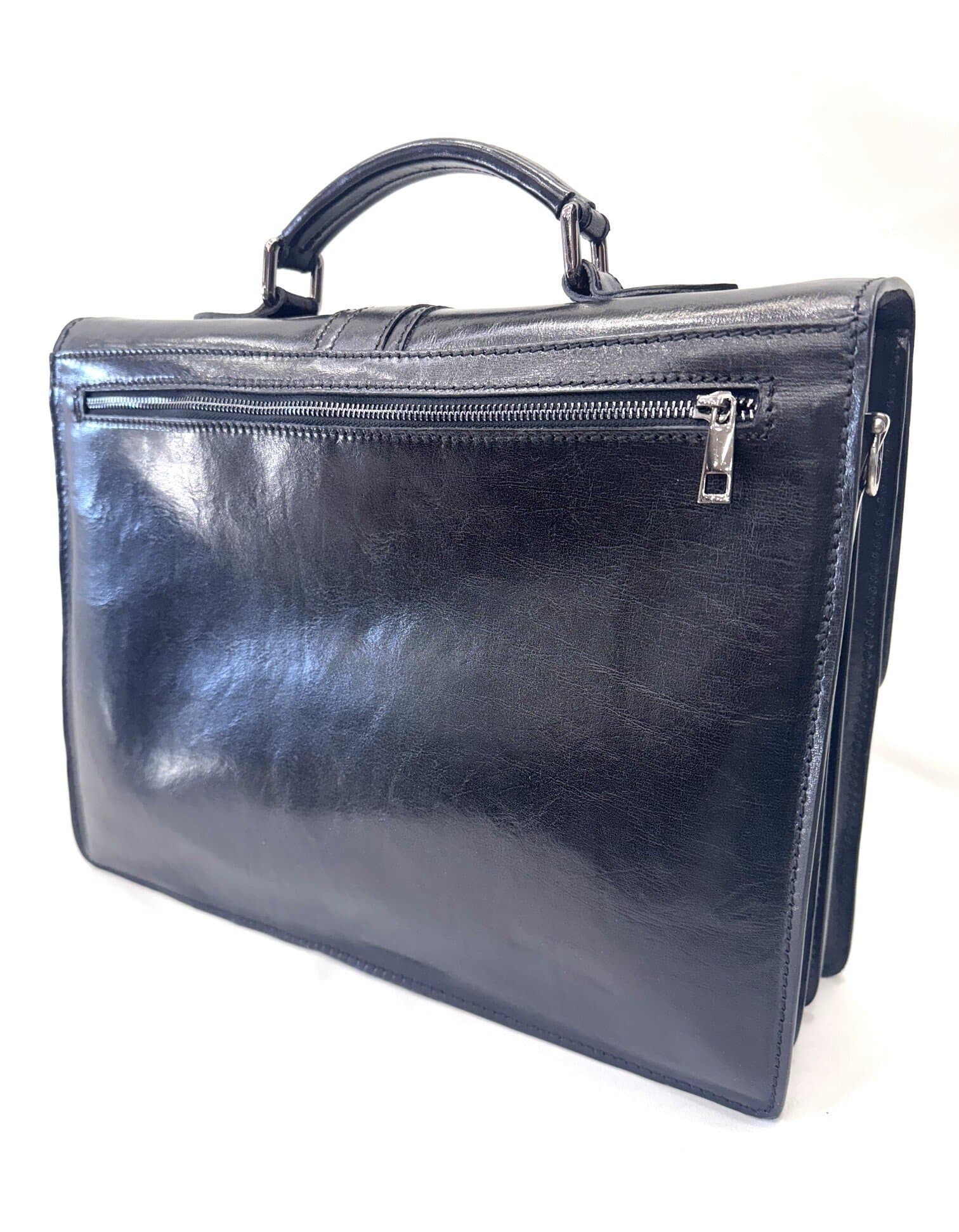 Cartella ufficio / lavoro in vera pelle CHIAROSCURO mod. MAURIZIO 3 SCOMPARTI colore NERO Made in Italy.