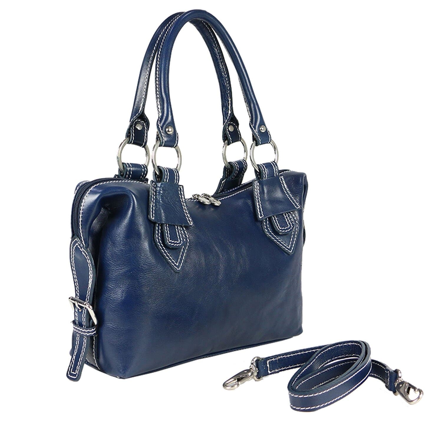 Borsa donna in vera pelle CHIAROSCURO mod. MARY, colore BLU, Made in Italy.