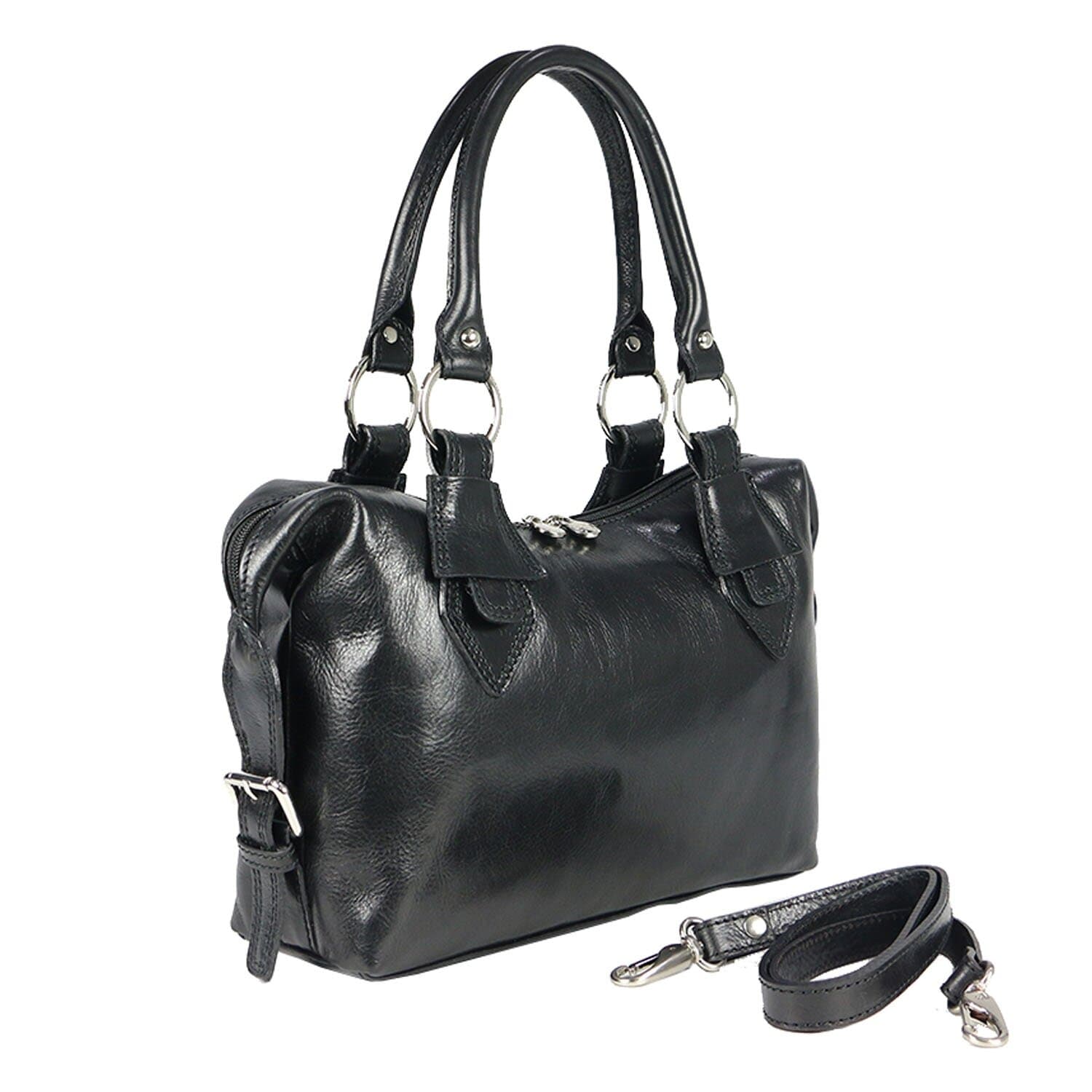 Borsa donna in vera pelle CHIAROSCURO mod. MARY colore NERO Made in Italy