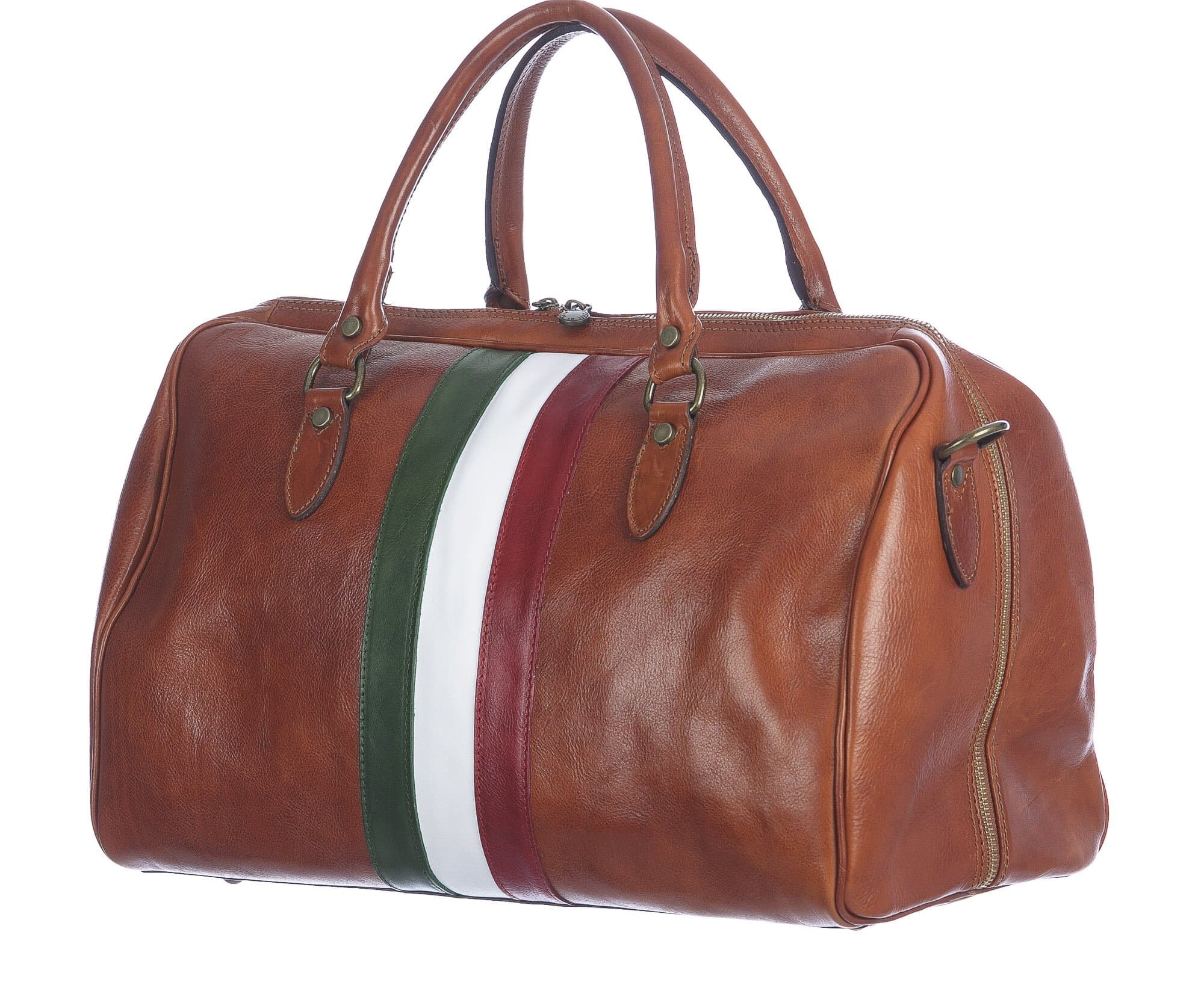 COMO SMALL : borsa da viaggio in cuoio, tricolore, colore : MIELE, Made in Italy