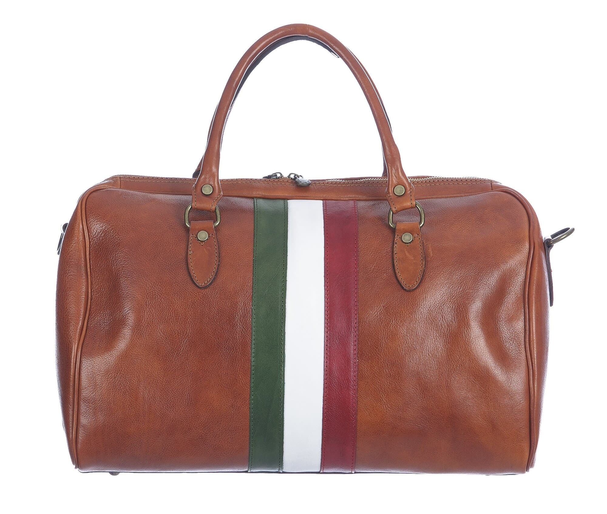 COMO SMALL : borsa da viaggio in cuoio, tricolore, colore : MIELE, Made in Italy