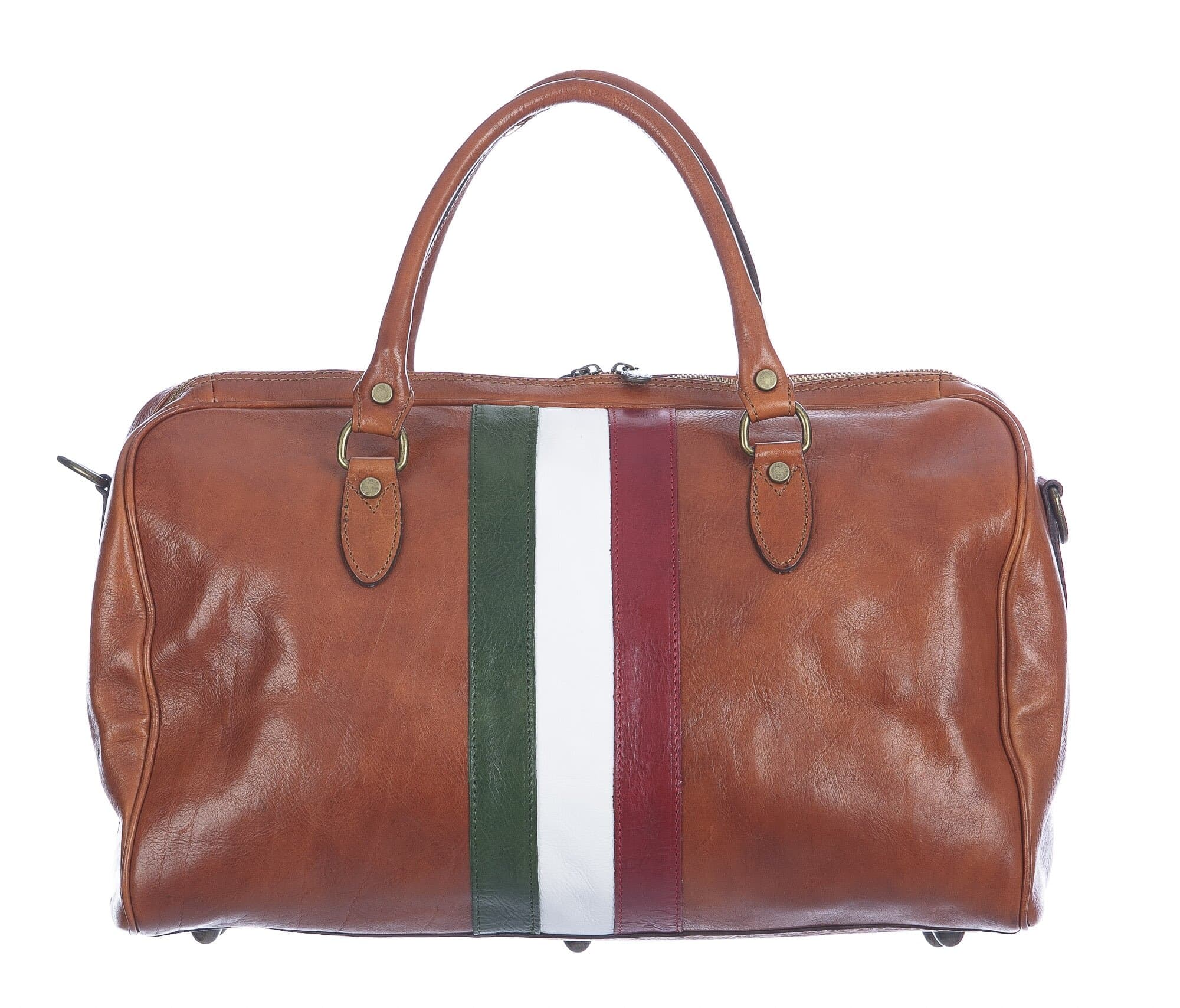 COMO SMALL : borsa da viaggio in cuoio, tricolore, colore : MIELE, Made in Italy