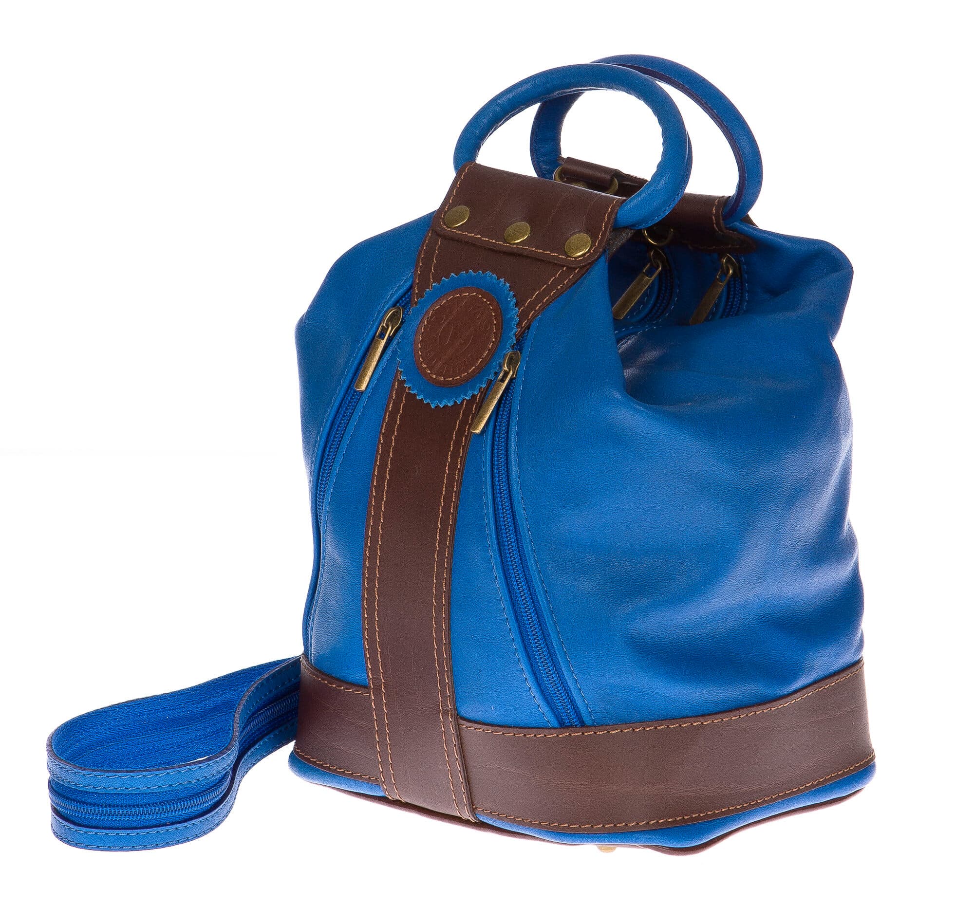 Borsa zaino donna in vera pelle CHIAROSCURO mod. GRIGNA colore BLU Made in Italy.