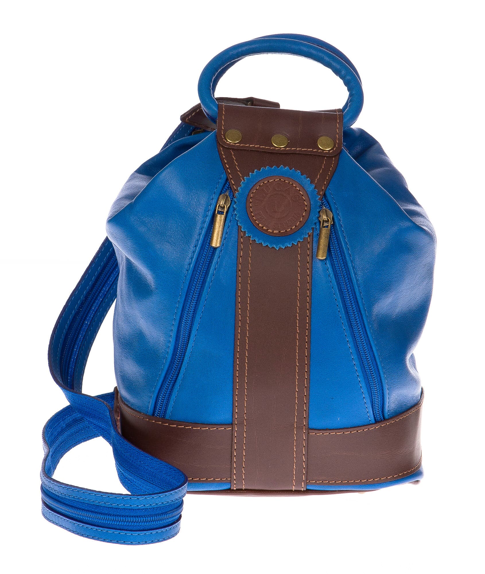 Borsa zaino donna in vera pelle CHIAROSCURO mod. GRIGNA colore BLU Made in Italy.