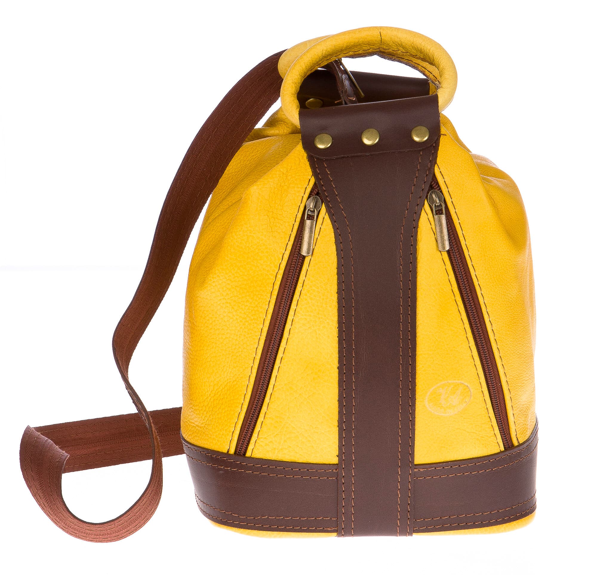 Borsa zaino donna in vera pelle CHIAROSCURO mod. GRIGNA colore GIALLO Made in Italy. 