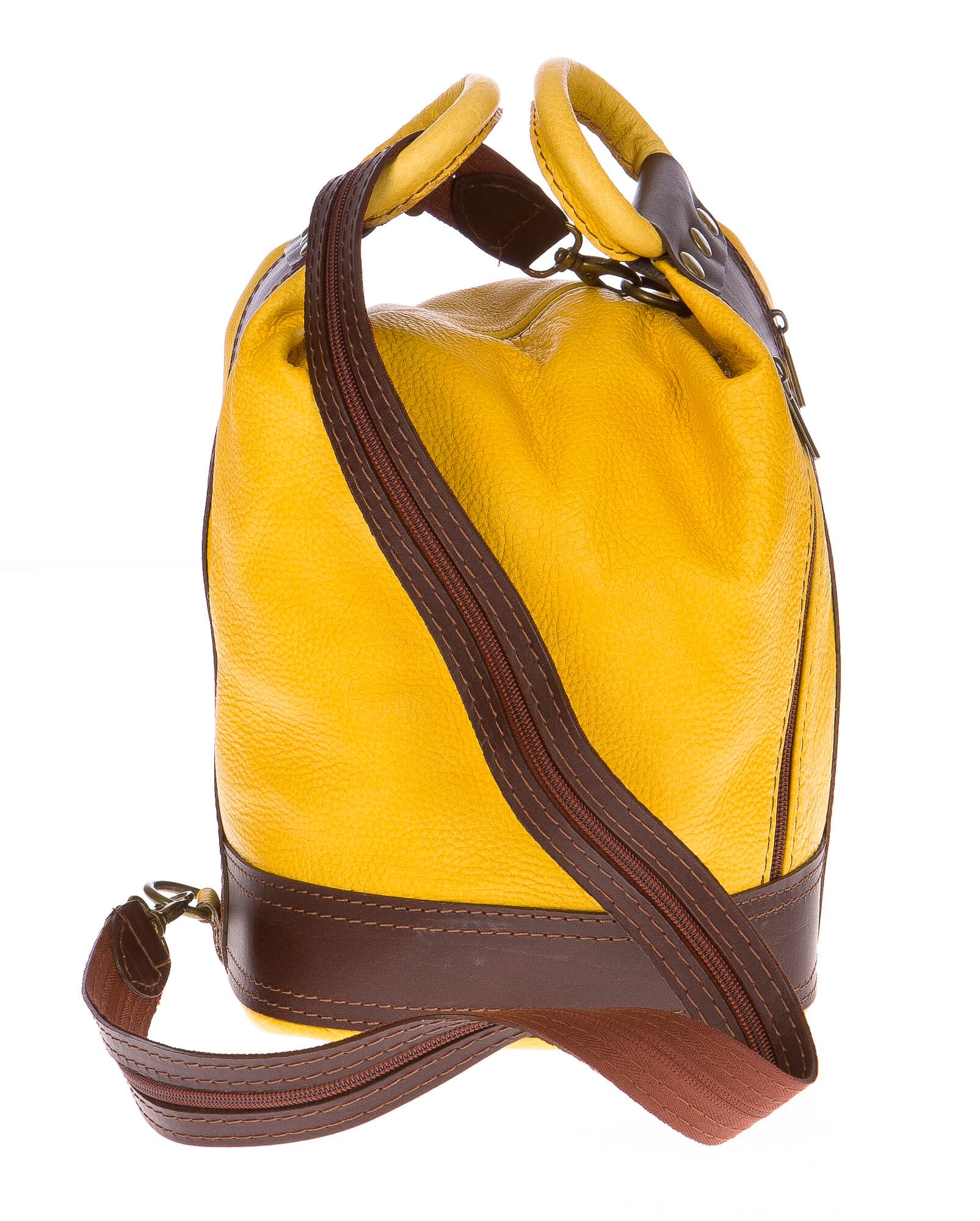 Borsa zaino donna in vera pelle CHIAROSCURO mod. GRIGNA colore GIALLO Made in Italy. 