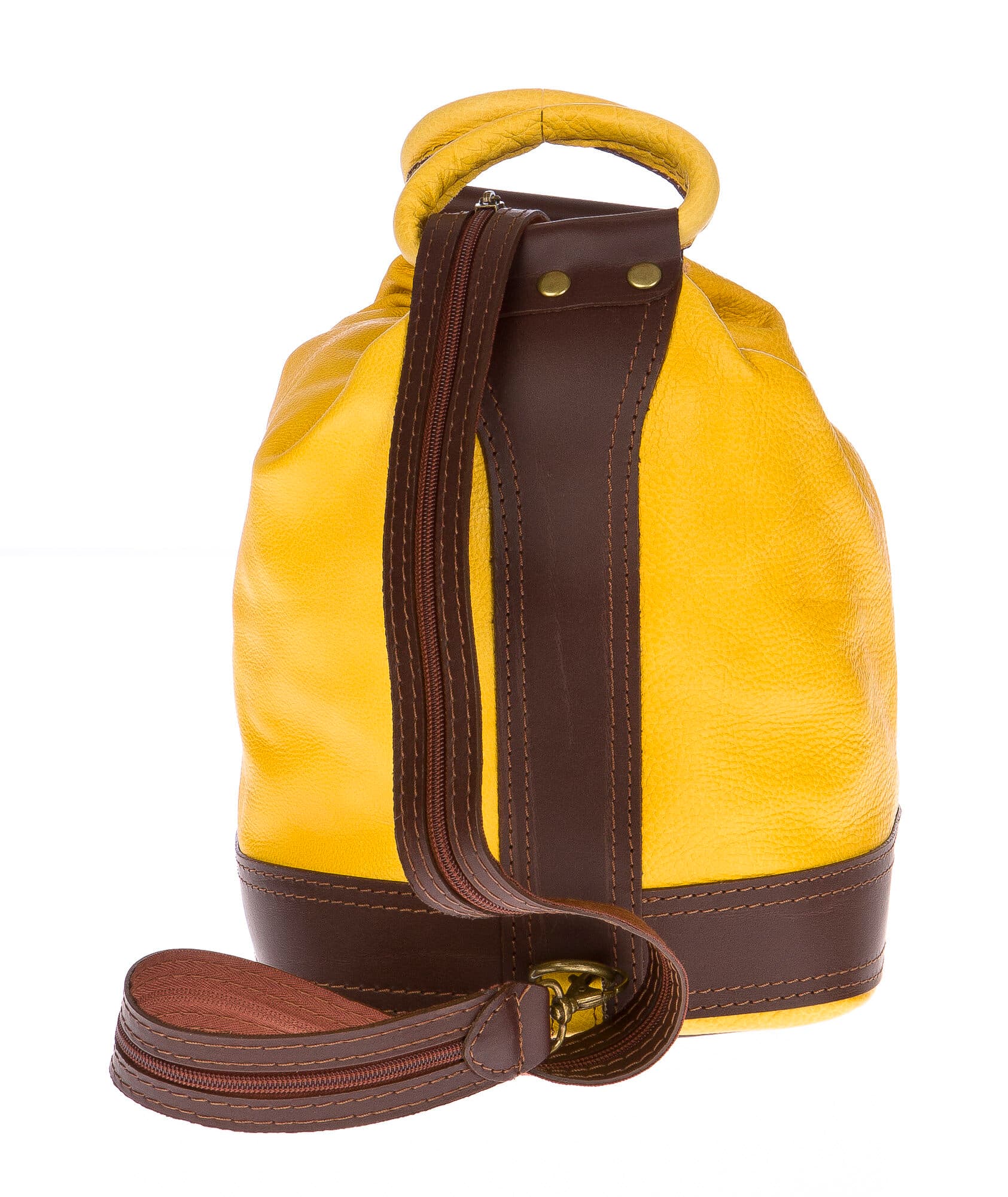 Borsa zaino donna in vera pelle CHIAROSCURO mod. GRIGNA colore GIALLO Made in Italy. 