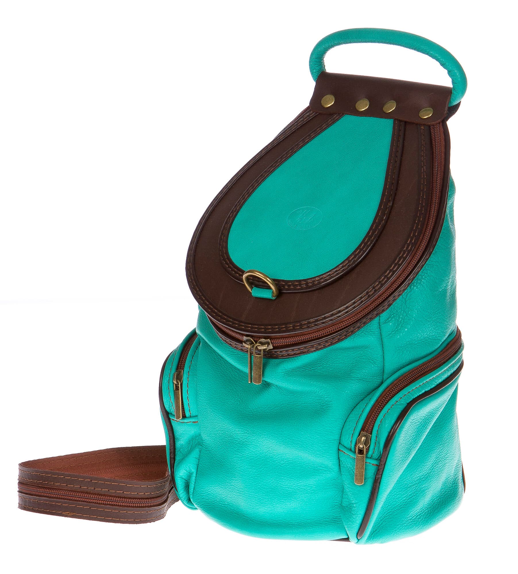 Borsa zaino donna in vera pelle CHIAROSCURO mod. MONTE HALLA maxi colore VERDE ACQUA Made in Italy