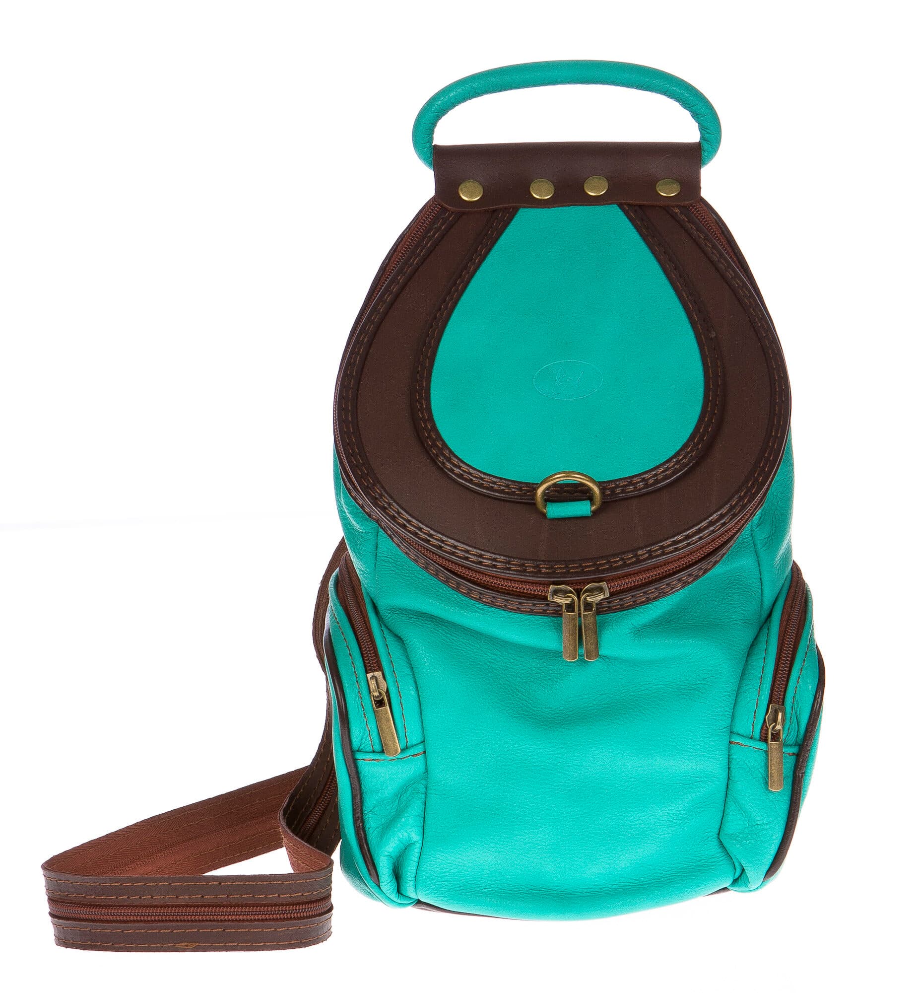 Borsa zaino donna in vera pelle CHIAROSCURO mod. MONTE HALLA maxi colore VERDE ACQUA Made in Italy