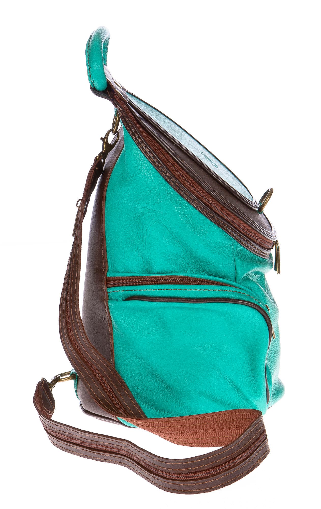 Borsa zaino donna in vera pelle CHIAROSCURO mod. MONTE HALLA maxi colore VERDE ACQUA Made in Italy