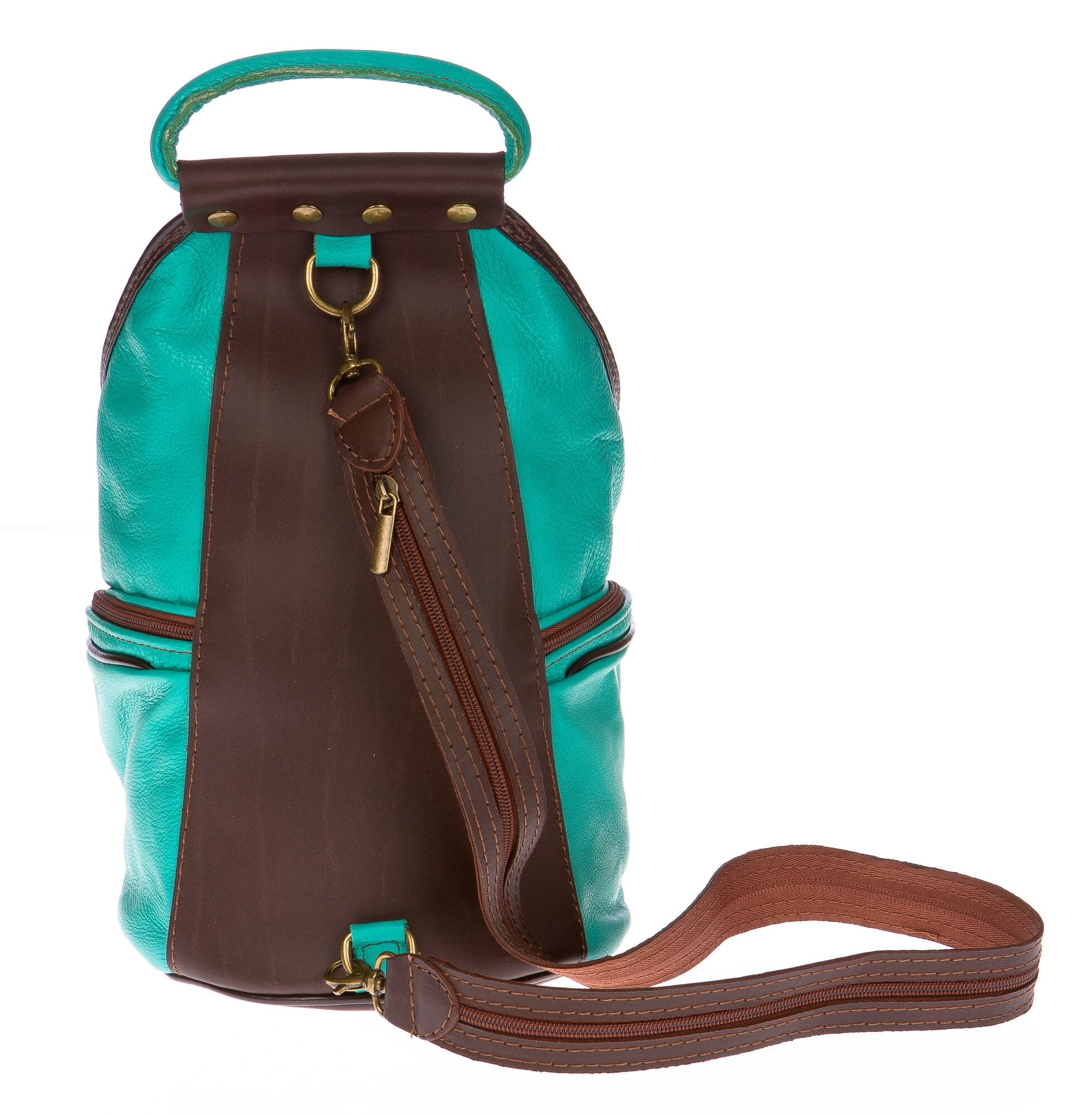 Borsa zaino donna in vera pelle CHIAROSCURO mod. MONTE HALLA maxi colore VERDE ACQUA Made in Italy