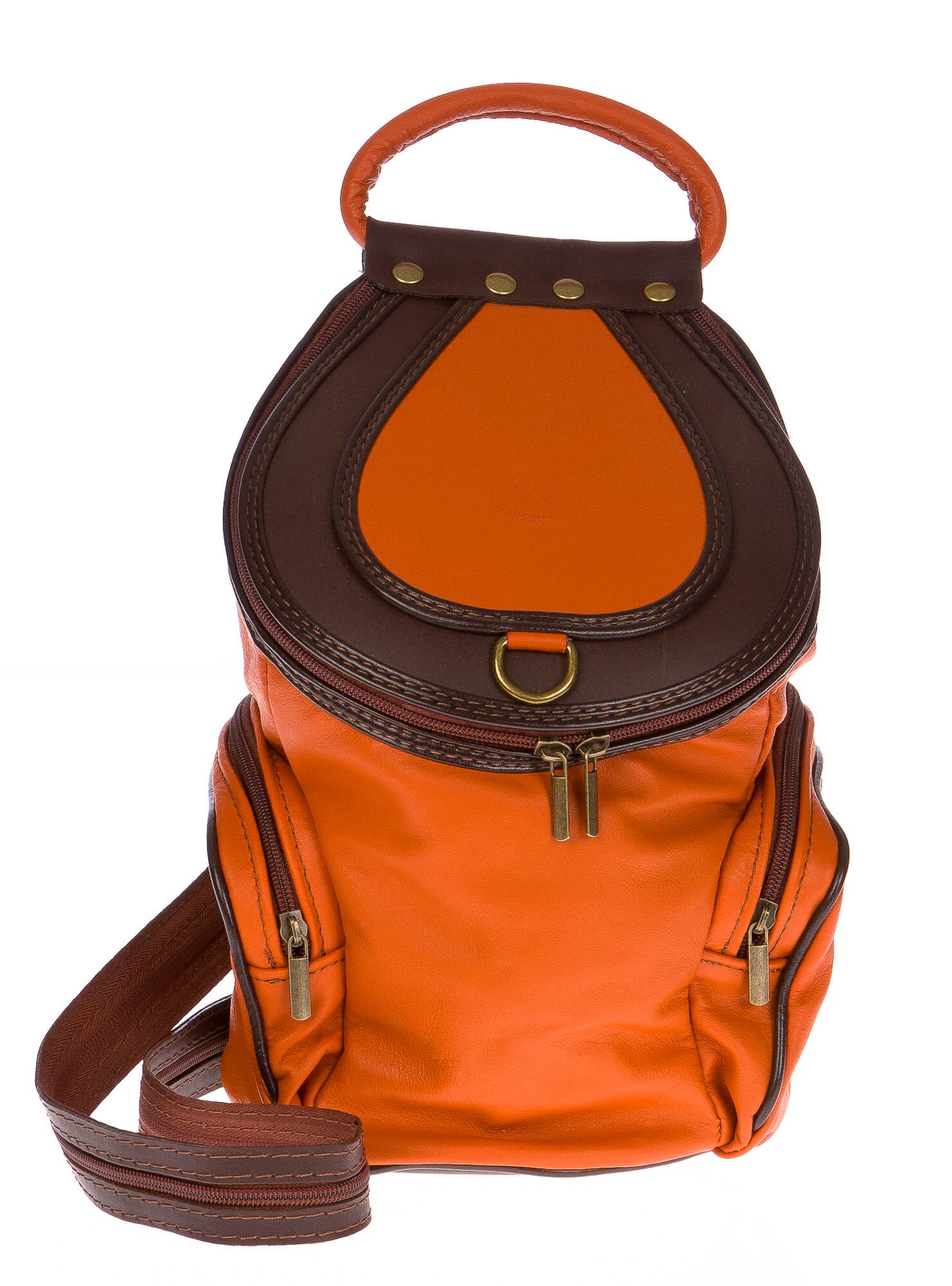 Borsa zaino donna in vera pelle CHIAROSCURO mod. MONTE HALLA maxi colore ARANCIO Made in Italy.