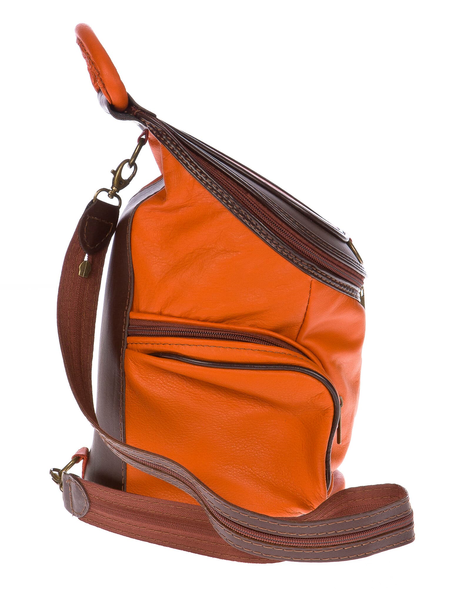 Borsa zaino donna in vera pelle CHIAROSCURO mod. MONTE HALLA maxi colore ARANCIO Made in Italy.