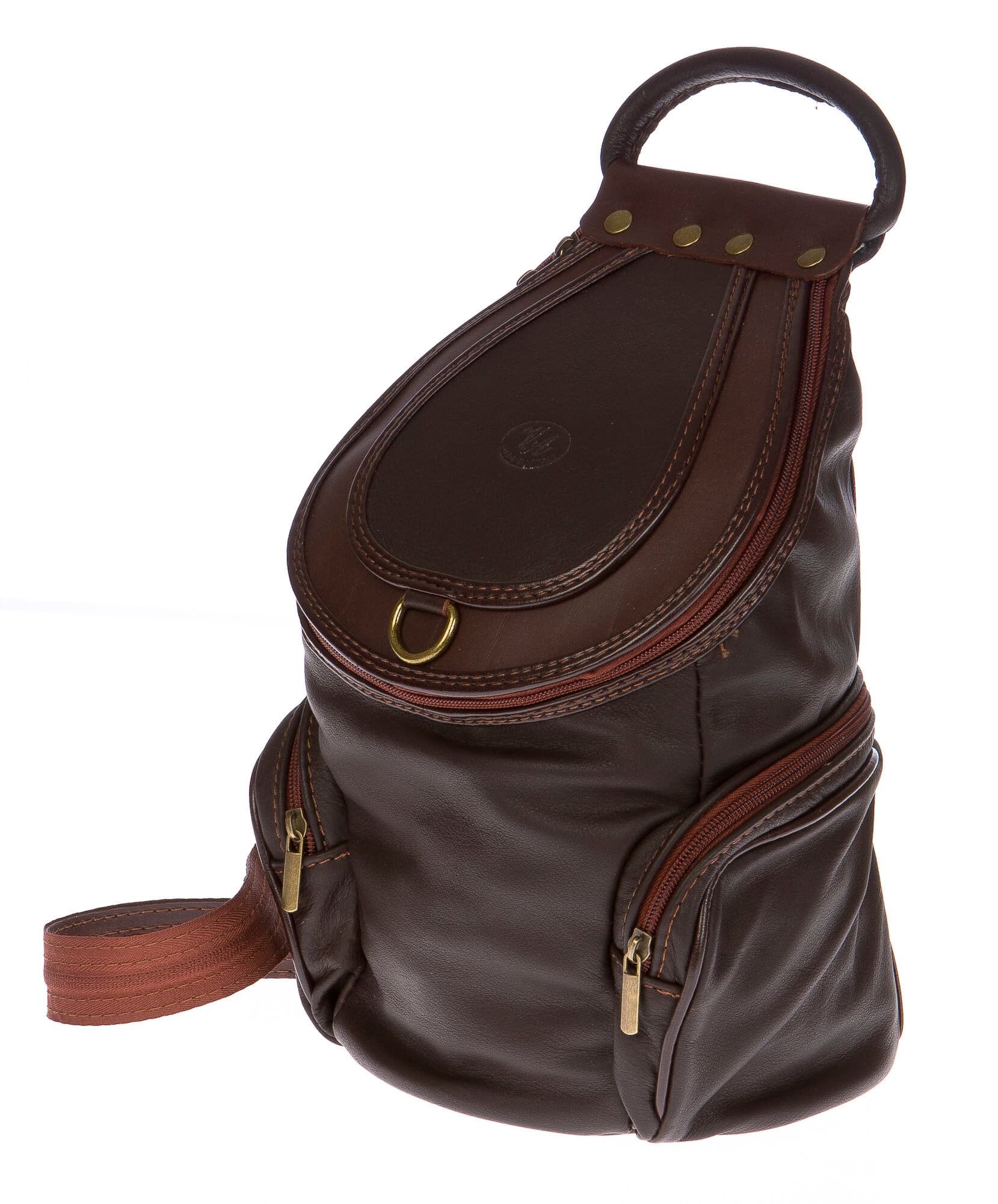 Borsa zaino donna in vera pelle CHIAROSCURO mod. MONTE HALLA maxi colore TESTA DI MORO Made in Italy.