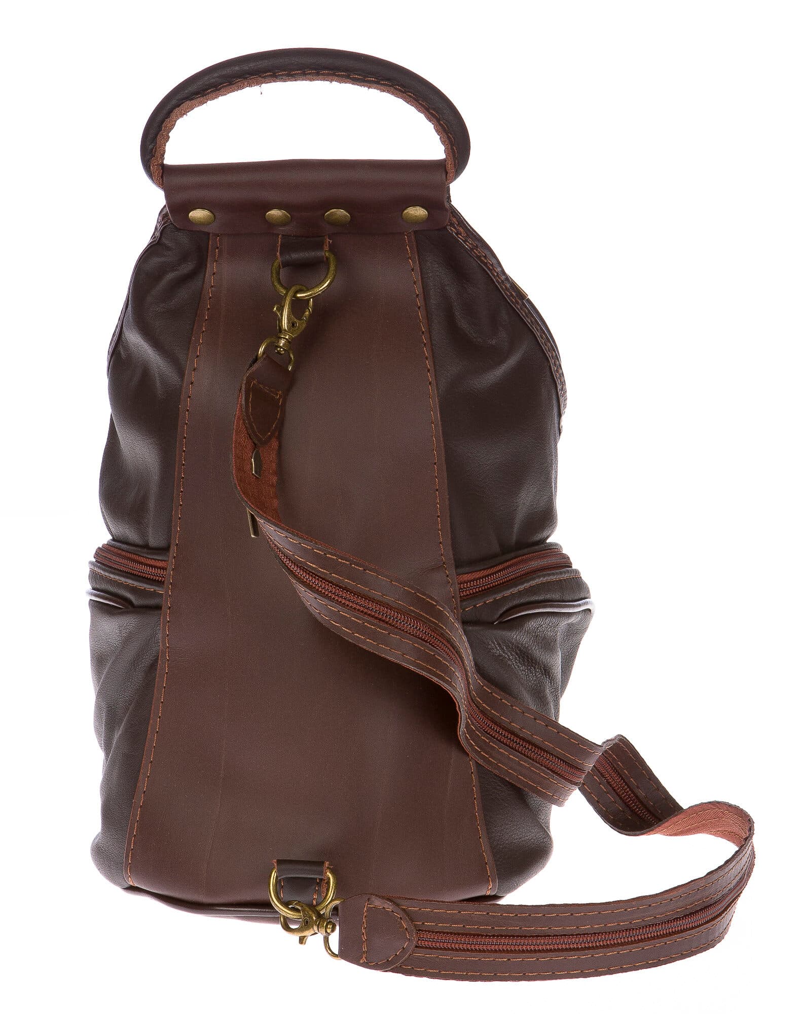 Borsa zaino donna in vera pelle CHIAROSCURO mod. MONTE HALLA maxi colore TESTA DI MORO Made in Italy.