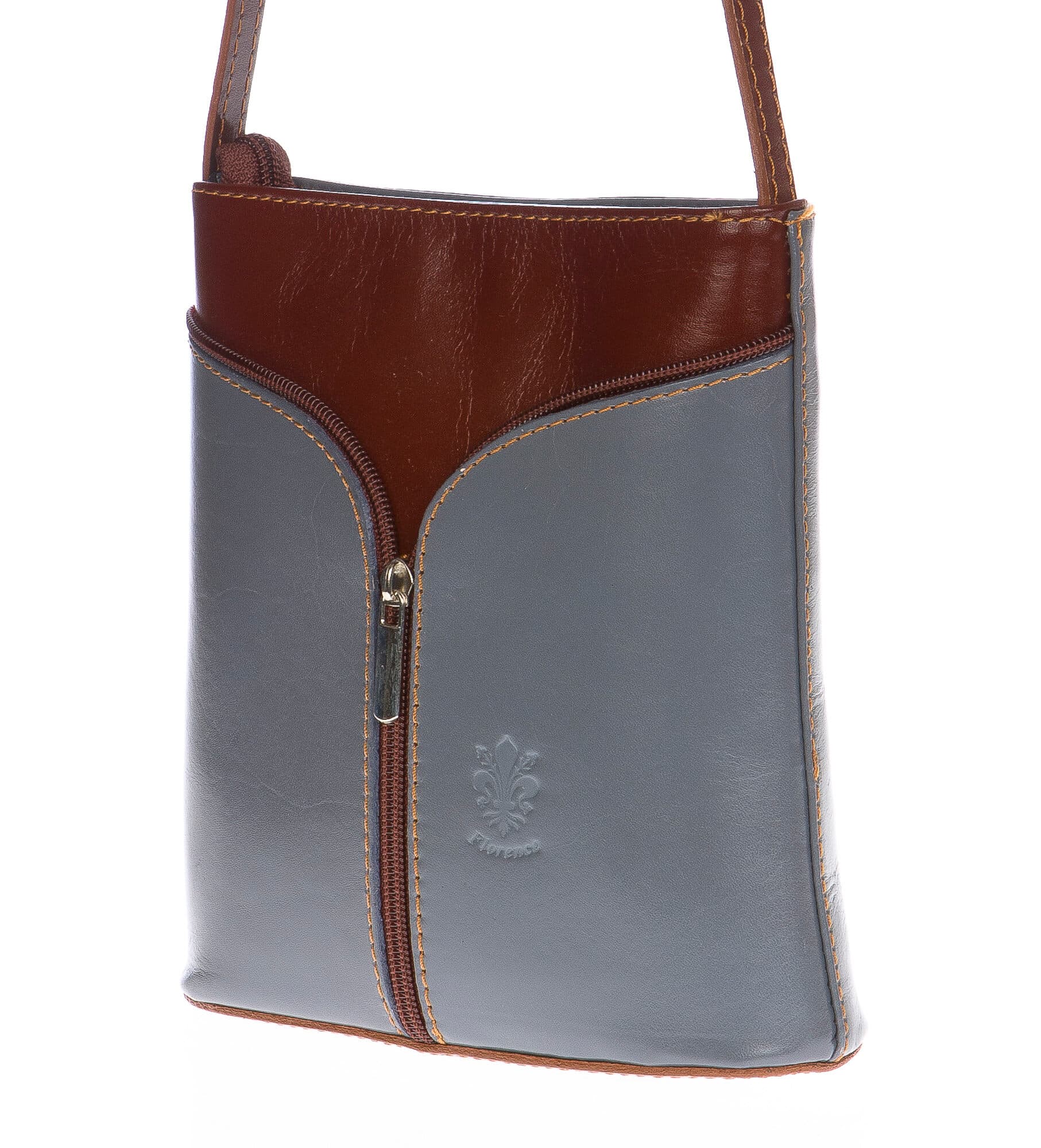 Borsa donna in vera pelle CHIAROSCURO mod. ANNA colore GRIGIO / MARRONE, Made in Italy