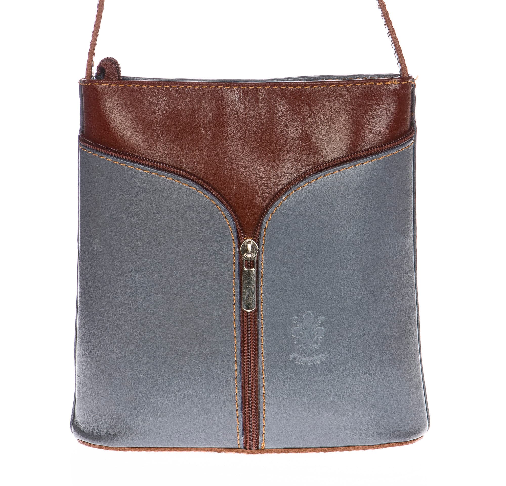 Borsa donna in vera pelle CHIAROSCURO mod. ANNA colore GRIGIO / MARRONE, Made in Italy