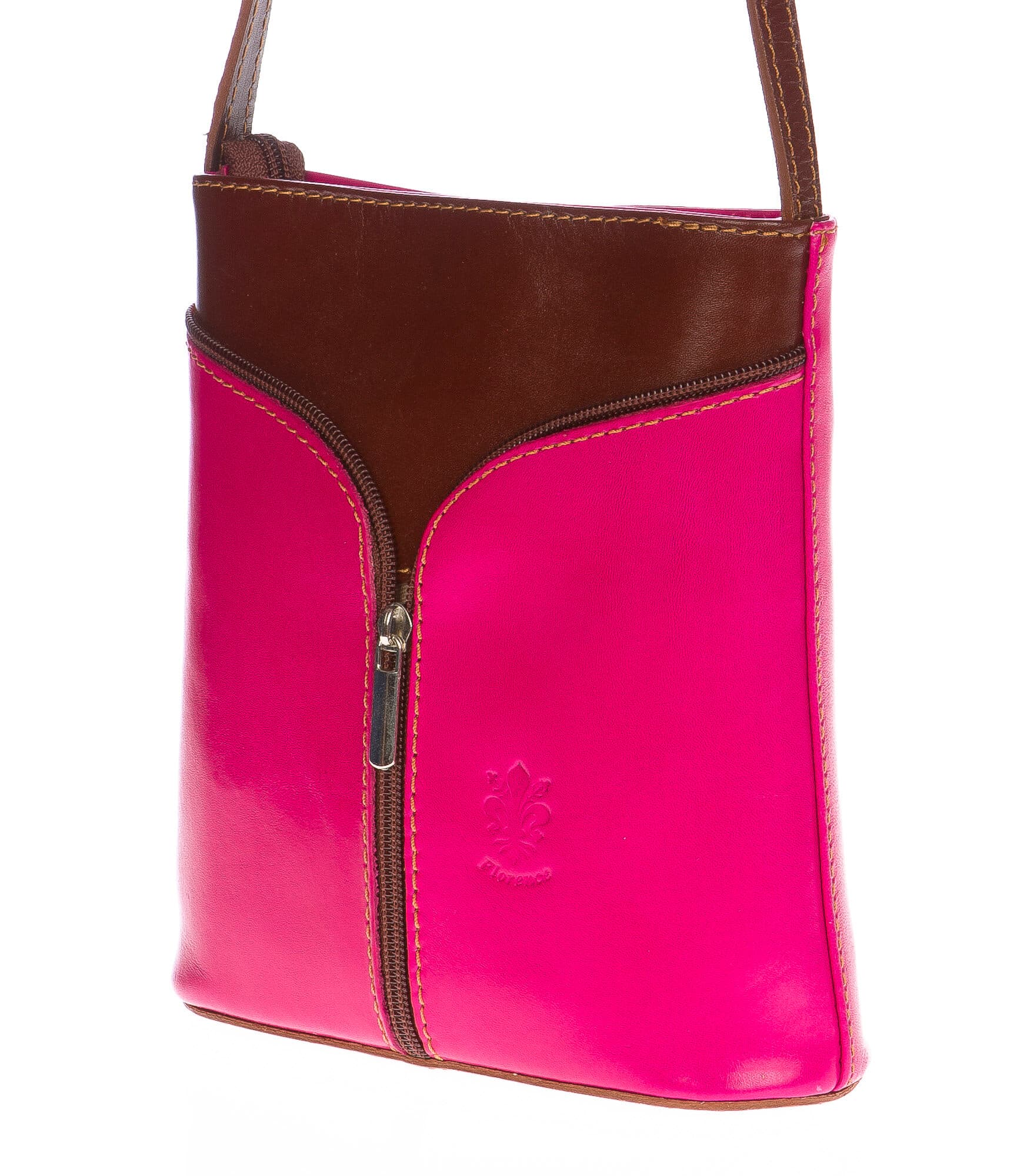 Borsa donna in vera pelle CHIAROSCURO mod. ANNA colore FUCSIA / MARRONE, Made in Italy