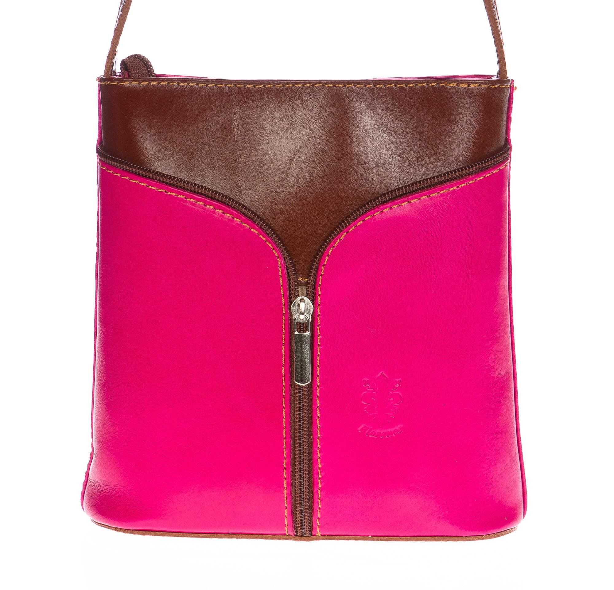 Borsa donna in vera pelle CHIAROSCURO mod. ANNA colore FUCSIA / MARRONE, Made in Italy