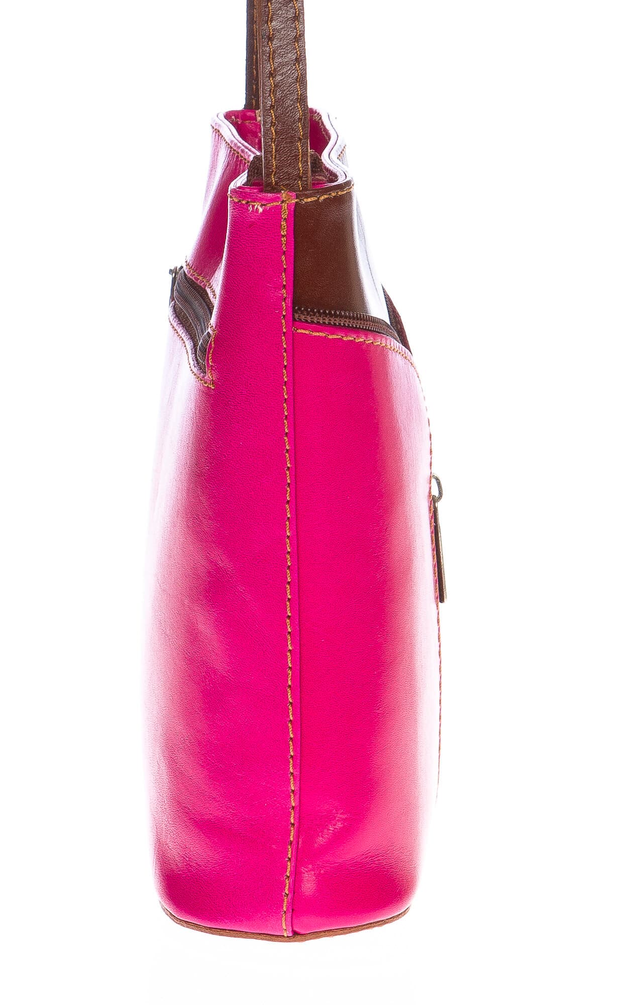 Borsa donna in vera pelle CHIAROSCURO mod. ANNA colore FUCSIA / MARRONE, Made in Italy