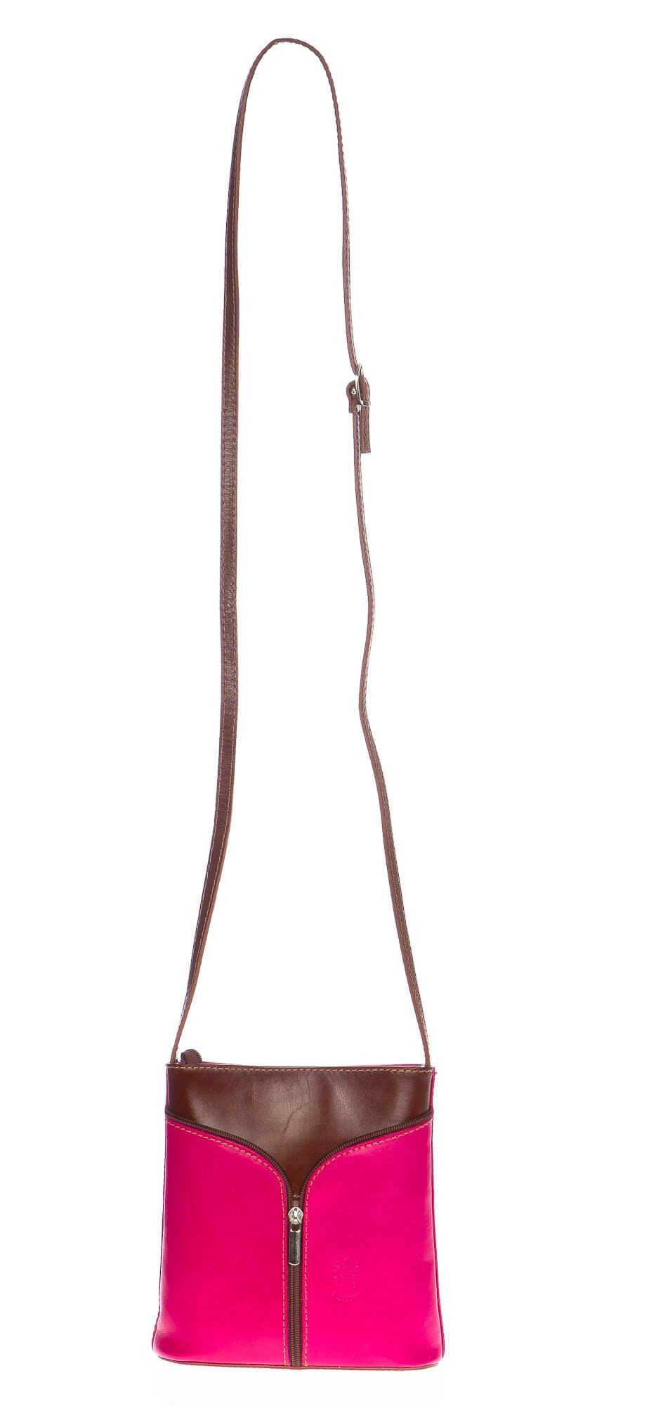 Borsa donna in vera pelle CHIAROSCURO mod. ANNA colore FUCSIA / MARRONE, Made in Italy