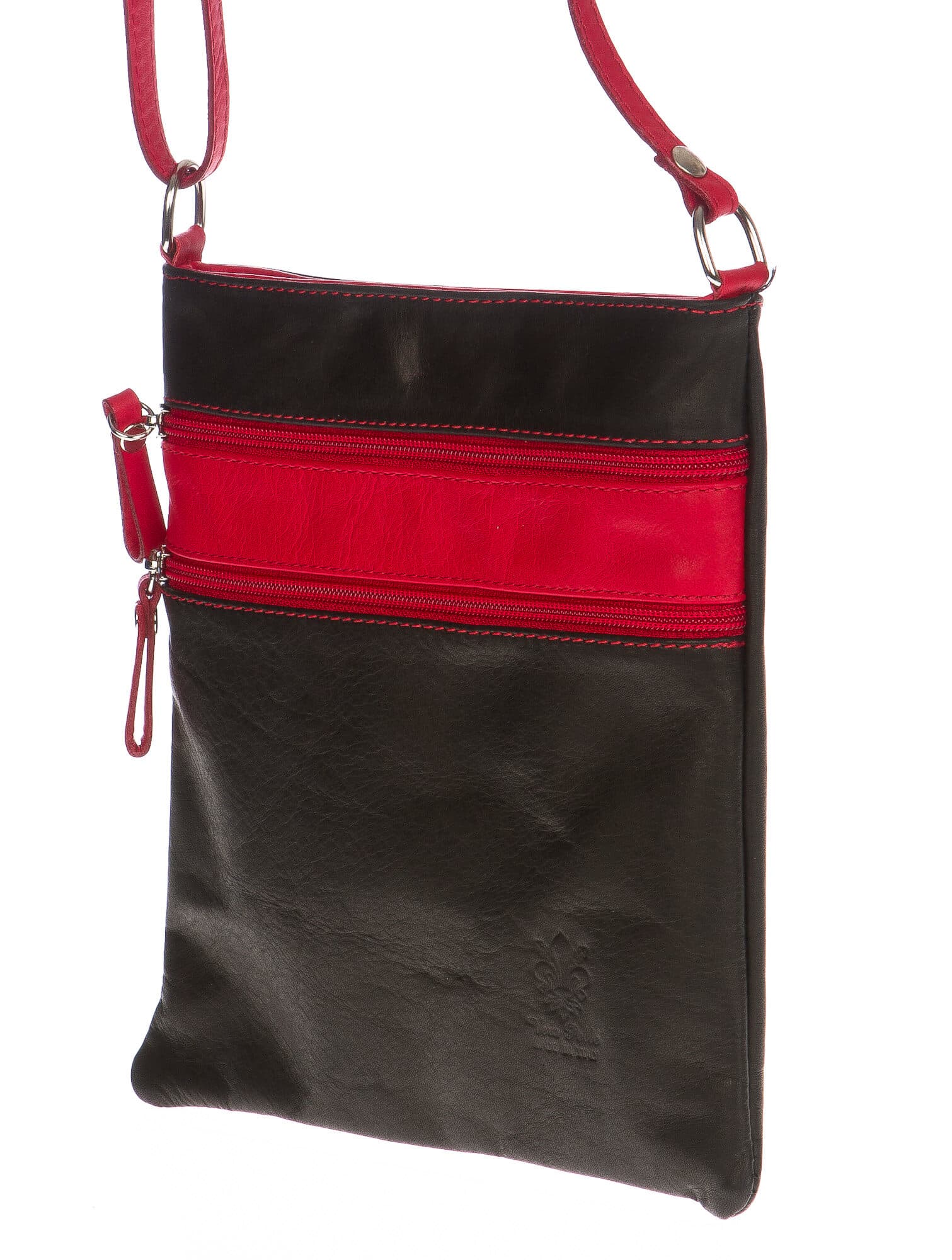Borsa donna in vera pelle CHIARO SCURO mod. TECLA colore NERO / ROSSO, Made in Italy (Borsa)
