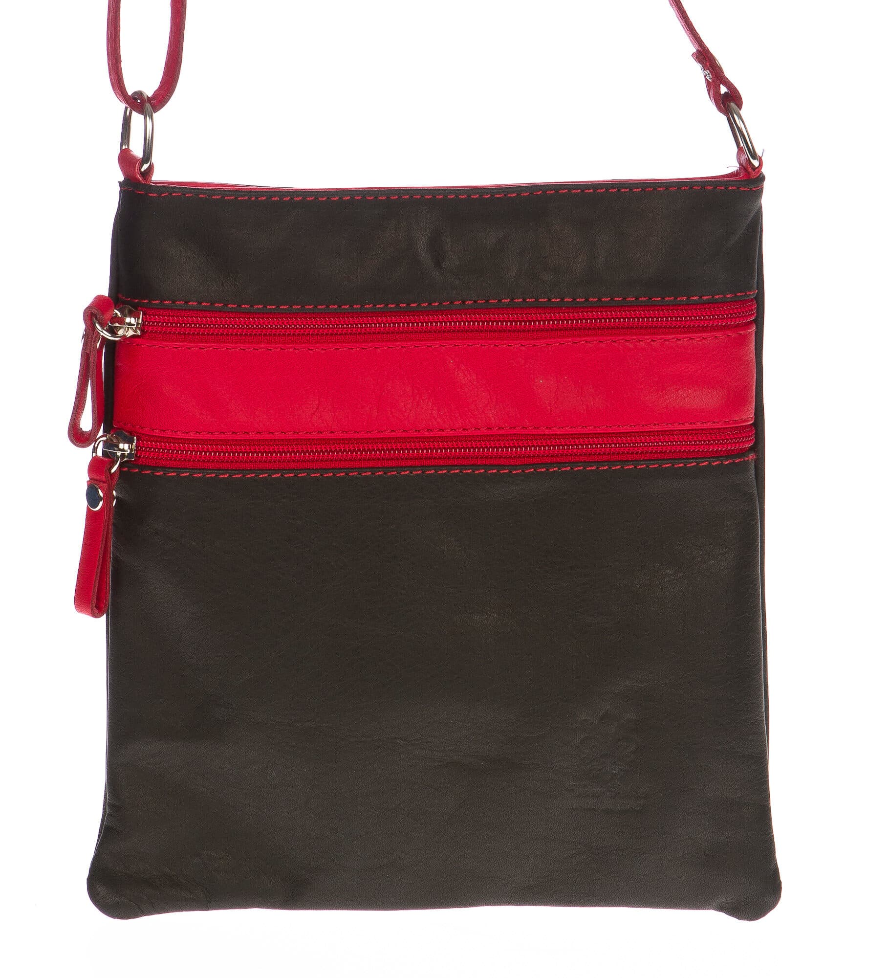 Borsa donna in vera pelle CHIARO SCURO mod. TECLA colore NERO / ROSSO, Made in Italy (Borsa)