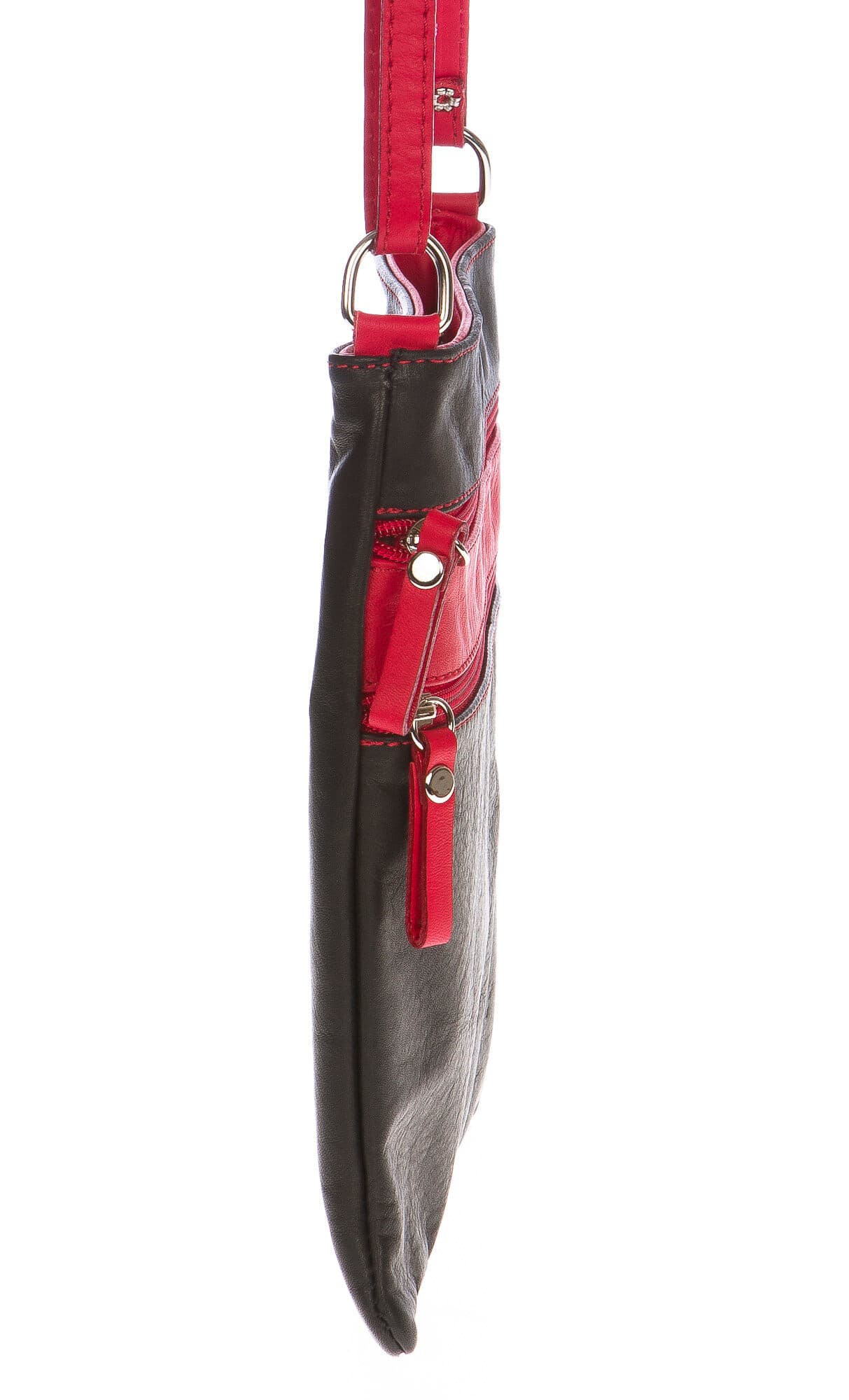 Borsa donna in vera pelle CHIARO SCURO mod. TECLA colore NERO / ROSSO, Made in Italy (Borsa)
