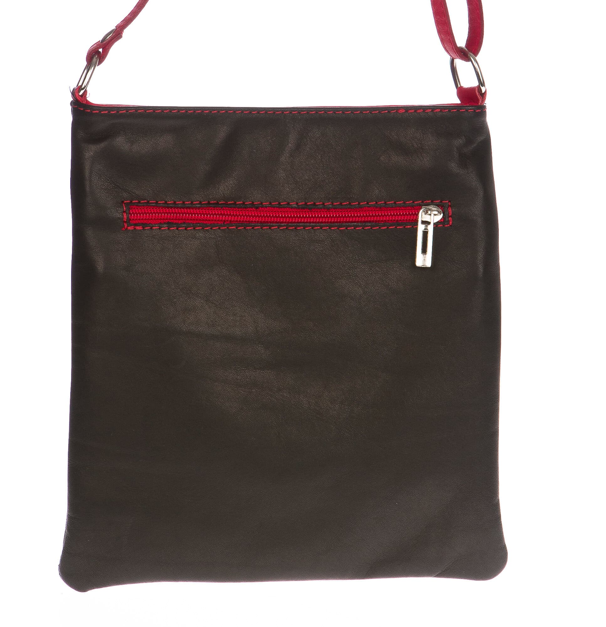 Borsa donna in vera pelle CHIARO SCURO mod. TECLA colore NERO / ROSSO, Made in Italy (Borsa)