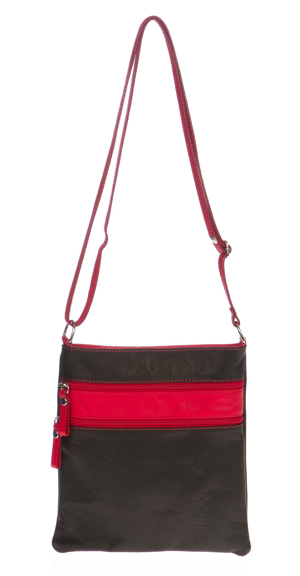 Borsa donna in vera pelle CHIARO SCURO mod. TECLA colore NERO / ROSSO, Made in Italy (Borsa)