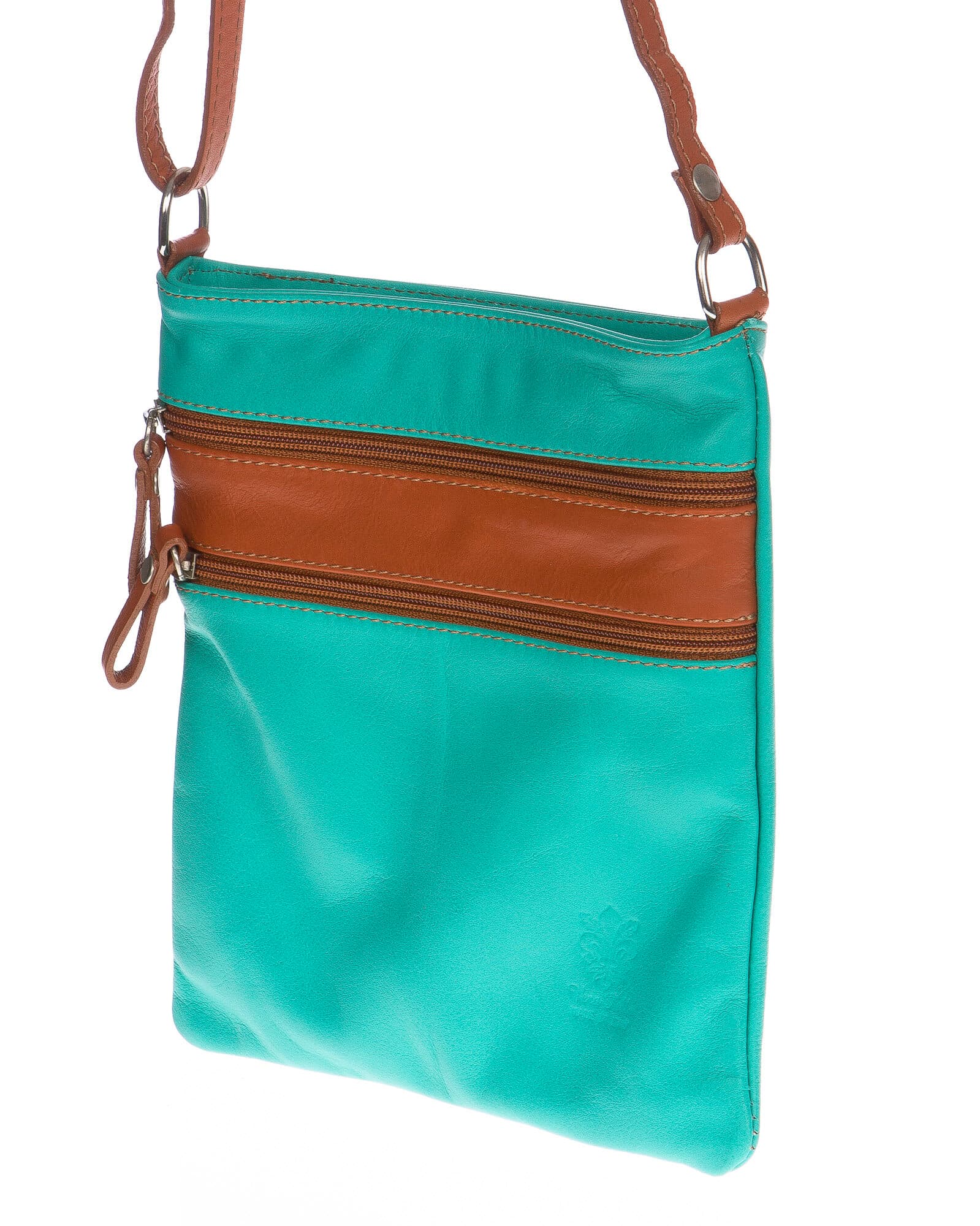 Borsa donna in vera pelle CHIARO SCURO mod. TECLA colore AZZURRO / MIELE, Made in Italy (Borsa)