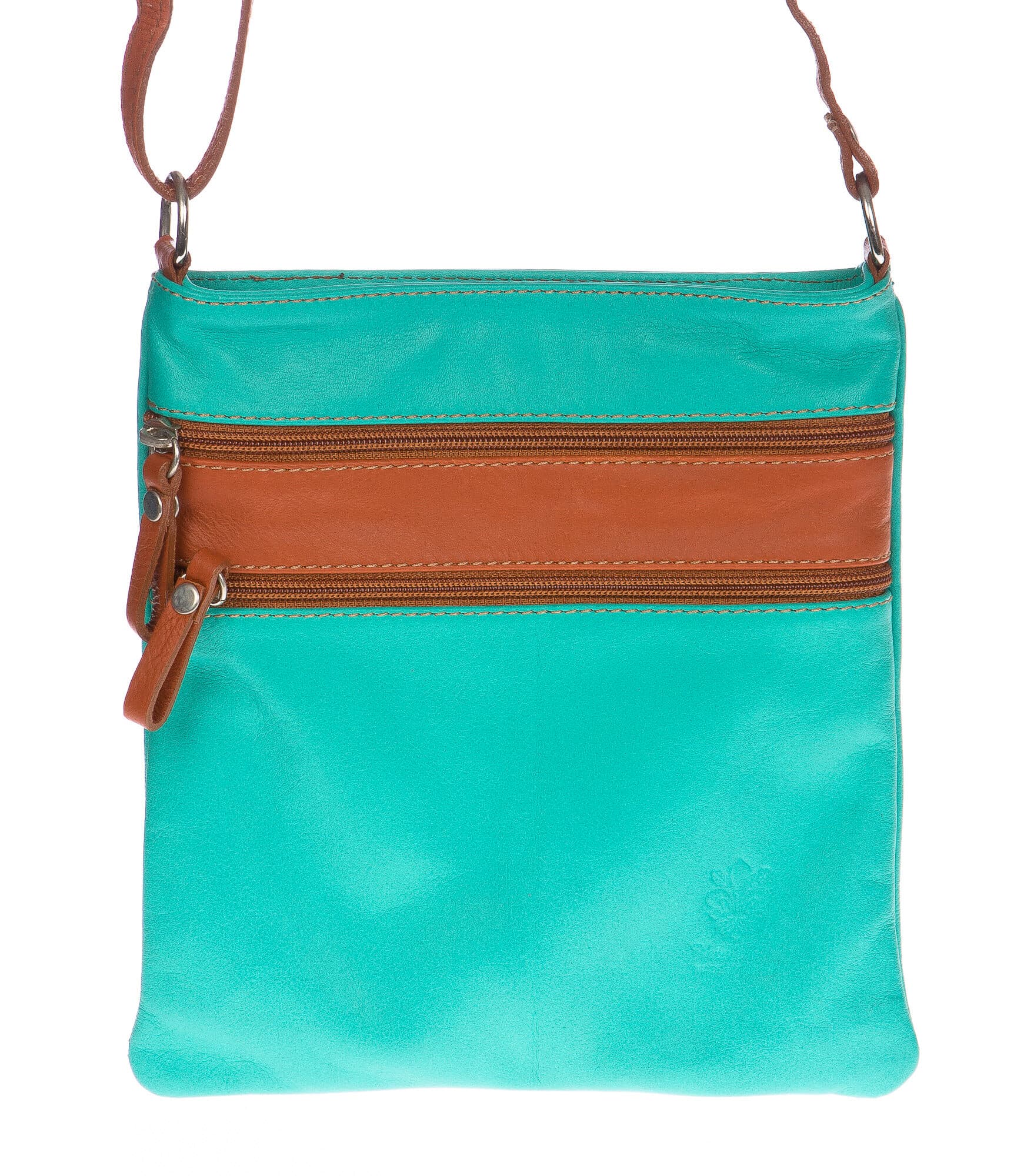 Borsa donna in vera pelle CHIARO SCURO mod. TECLA colore AZZURRO / MIELE, Made in Italy (Borsa)