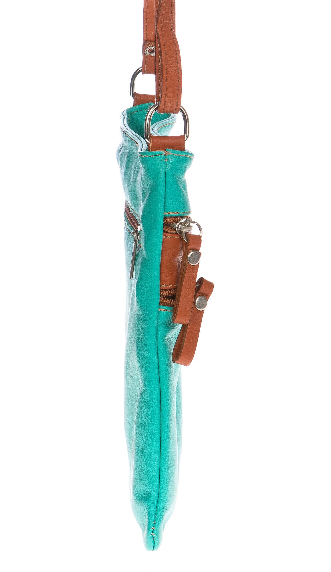 Borsa donna in vera pelle CHIARO SCURO mod. TECLA colore AZZURRO / MIELE, Made in Italy (Borsa)