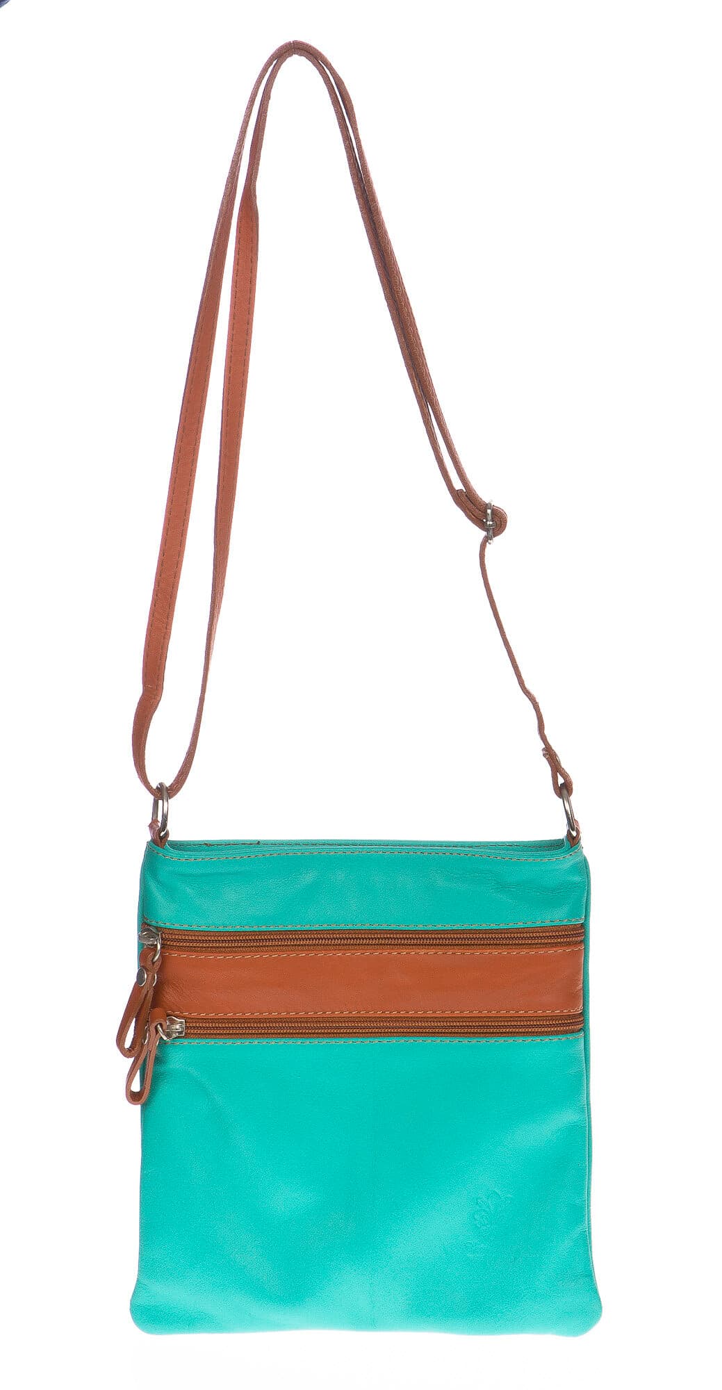 Borsa donna in vera pelle CHIARO SCURO mod. TECLA colore AZZURRO / MIELE, Made in Italy (Borsa)