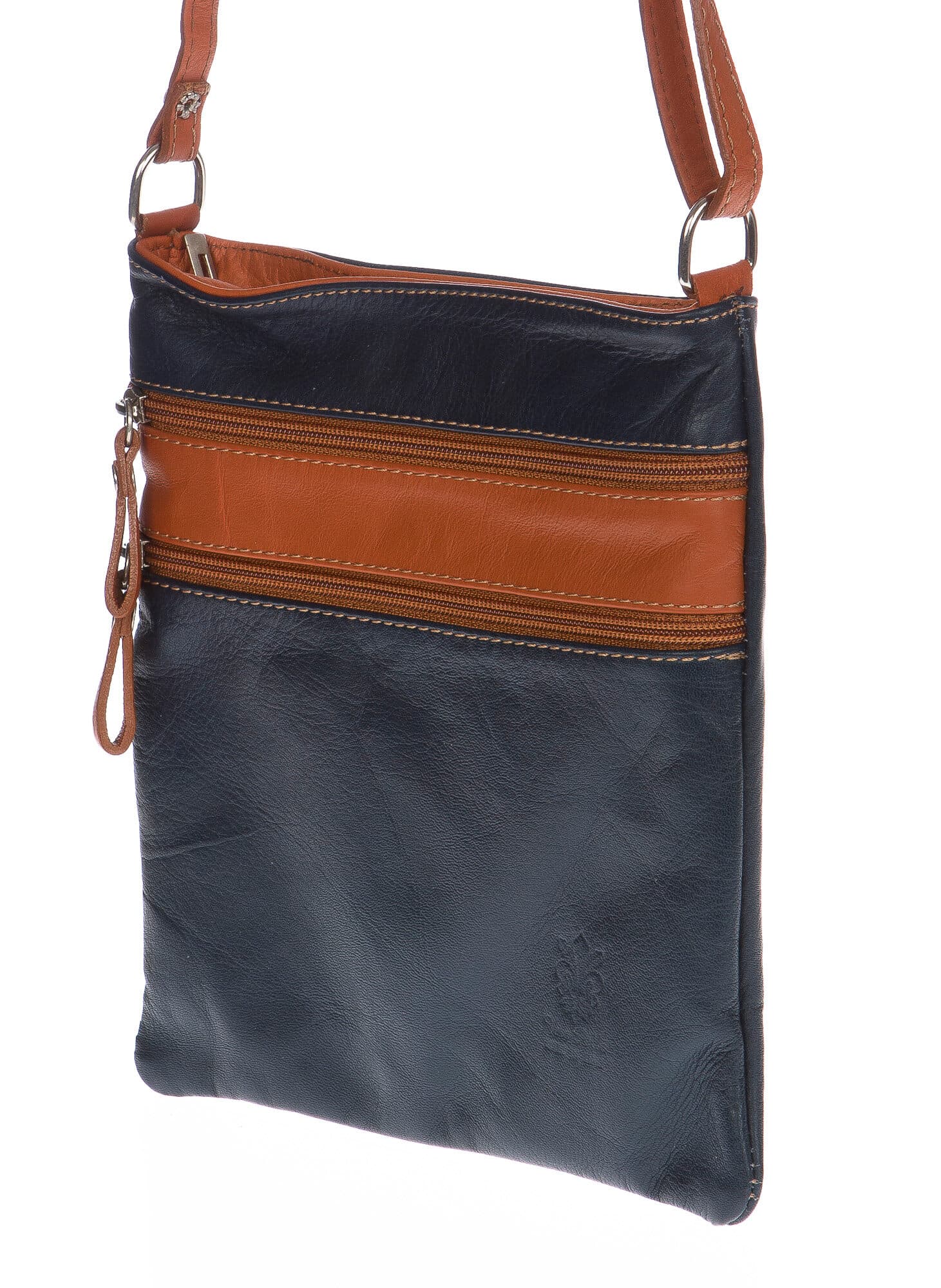 Borsa donna in vera pelle CHIARO SCURO mod. TECLA colore BLU / MIELE, Made in Italy (Borsa)