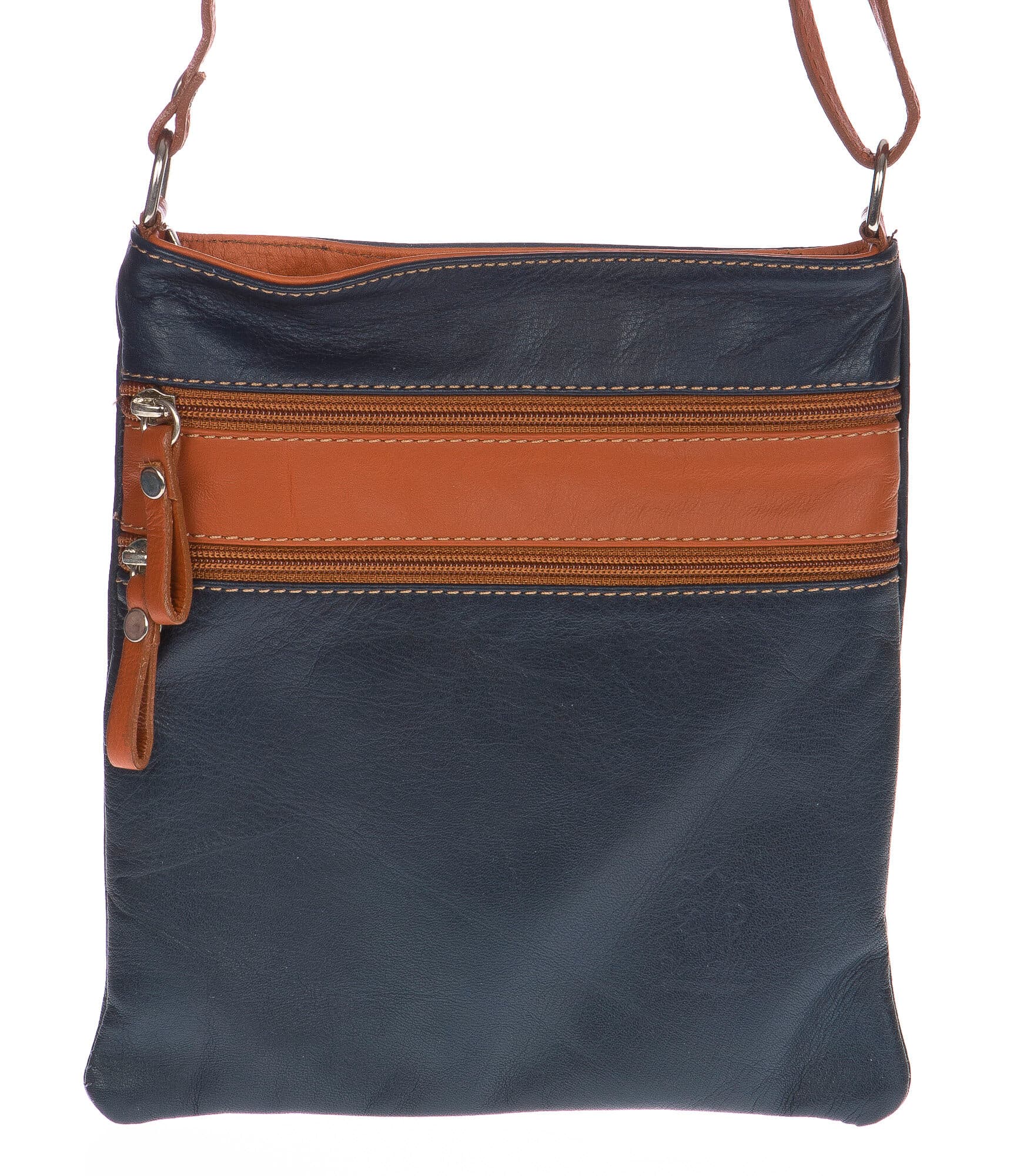Borsa donna in vera pelle CHIARO SCURO mod. TECLA colore BLU / MIELE, Made in Italy (Borsa)
