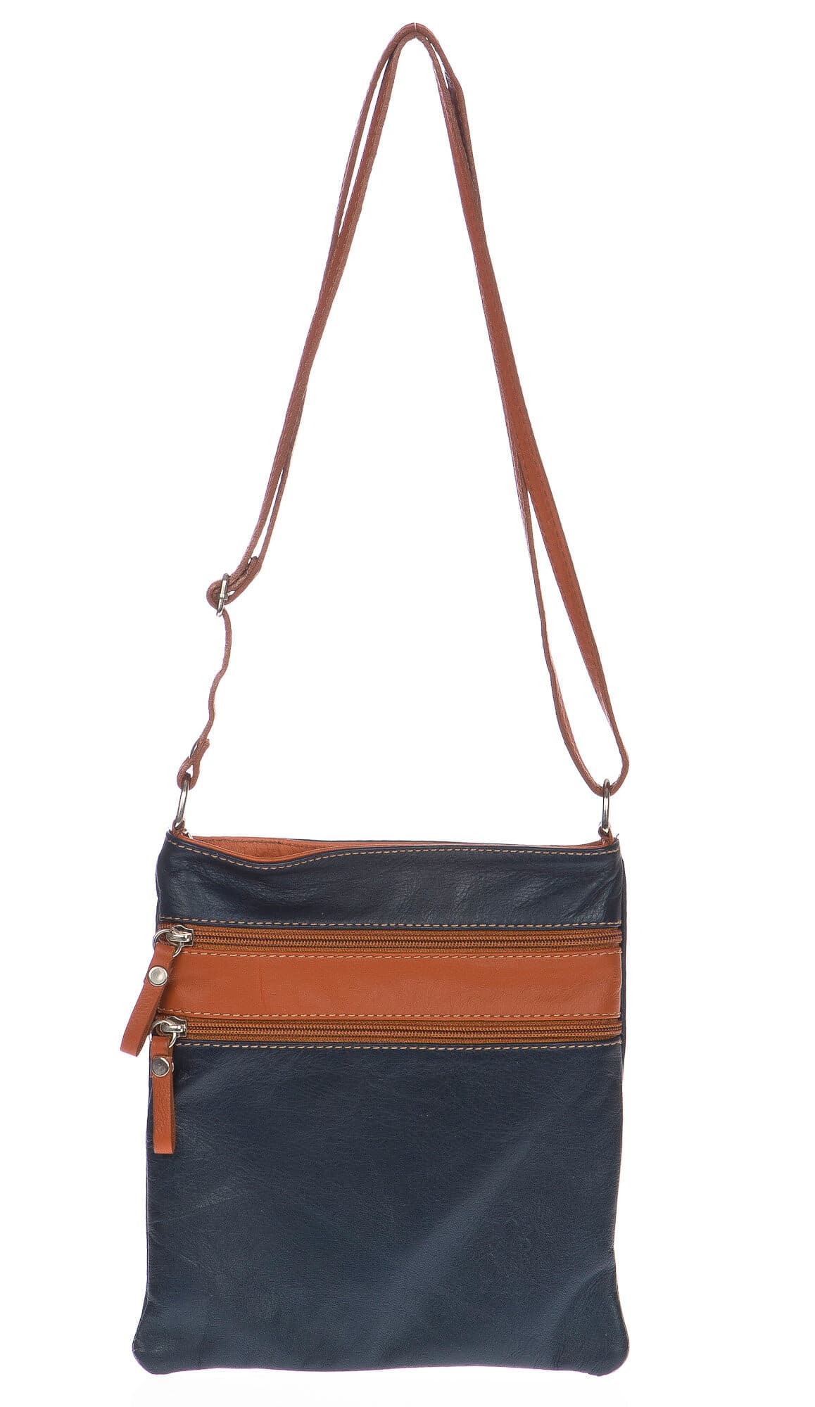 Borsa donna in vera pelle CHIARO SCURO mod. TECLA colore BLU / MIELE, Made in Italy (Borsa)