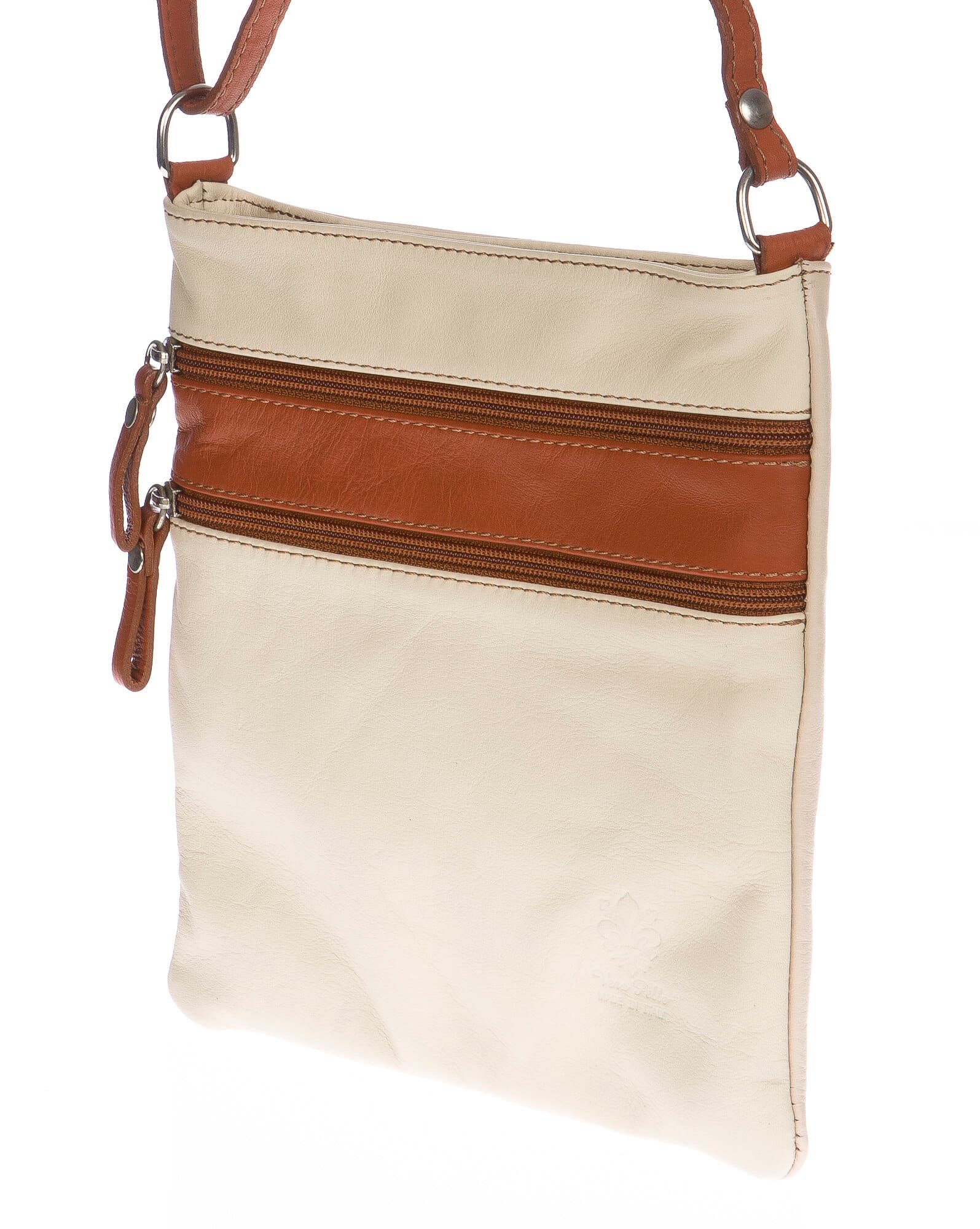 Borsa donna in vera pelle CHIARO SCURO mod. TECLA colore PANNA / MIELE, Made in Italy (Borsa)