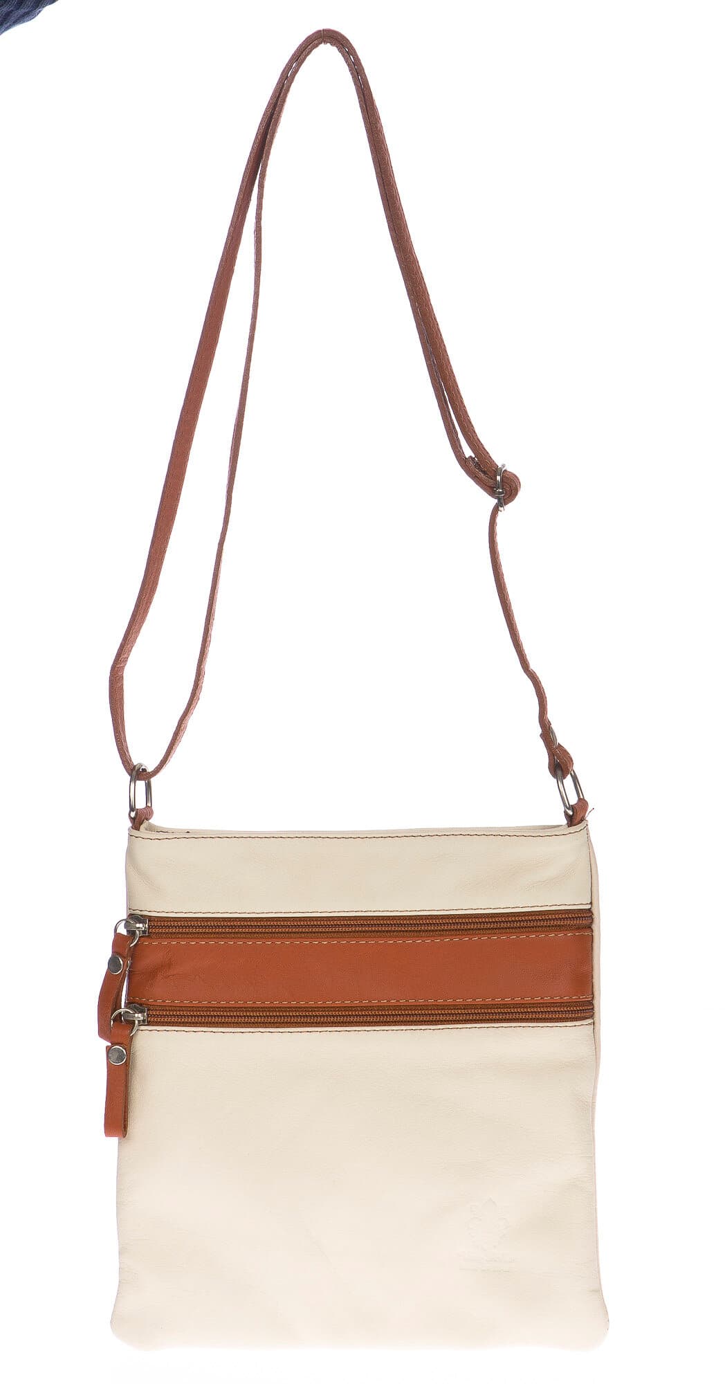 Borsa donna in vera pelle CHIARO SCURO mod. TECLA colore PANNA / MIELE, Made in Italy (Borsa)