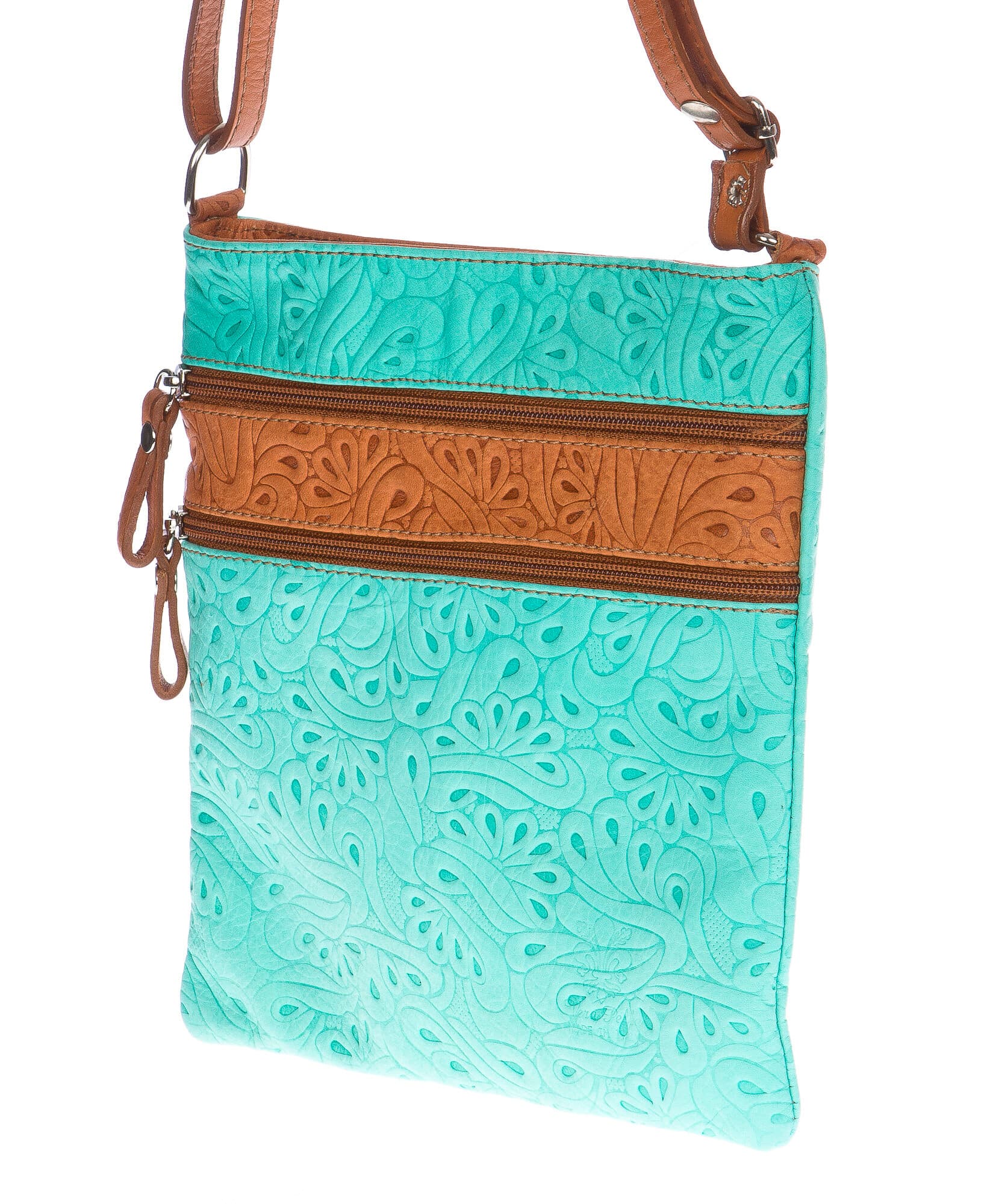 Borsa donna in vera pelle CHIARO SCURO mod. TECLA colore AZZURRO / MIELE, Made in Italy (Borsa)
