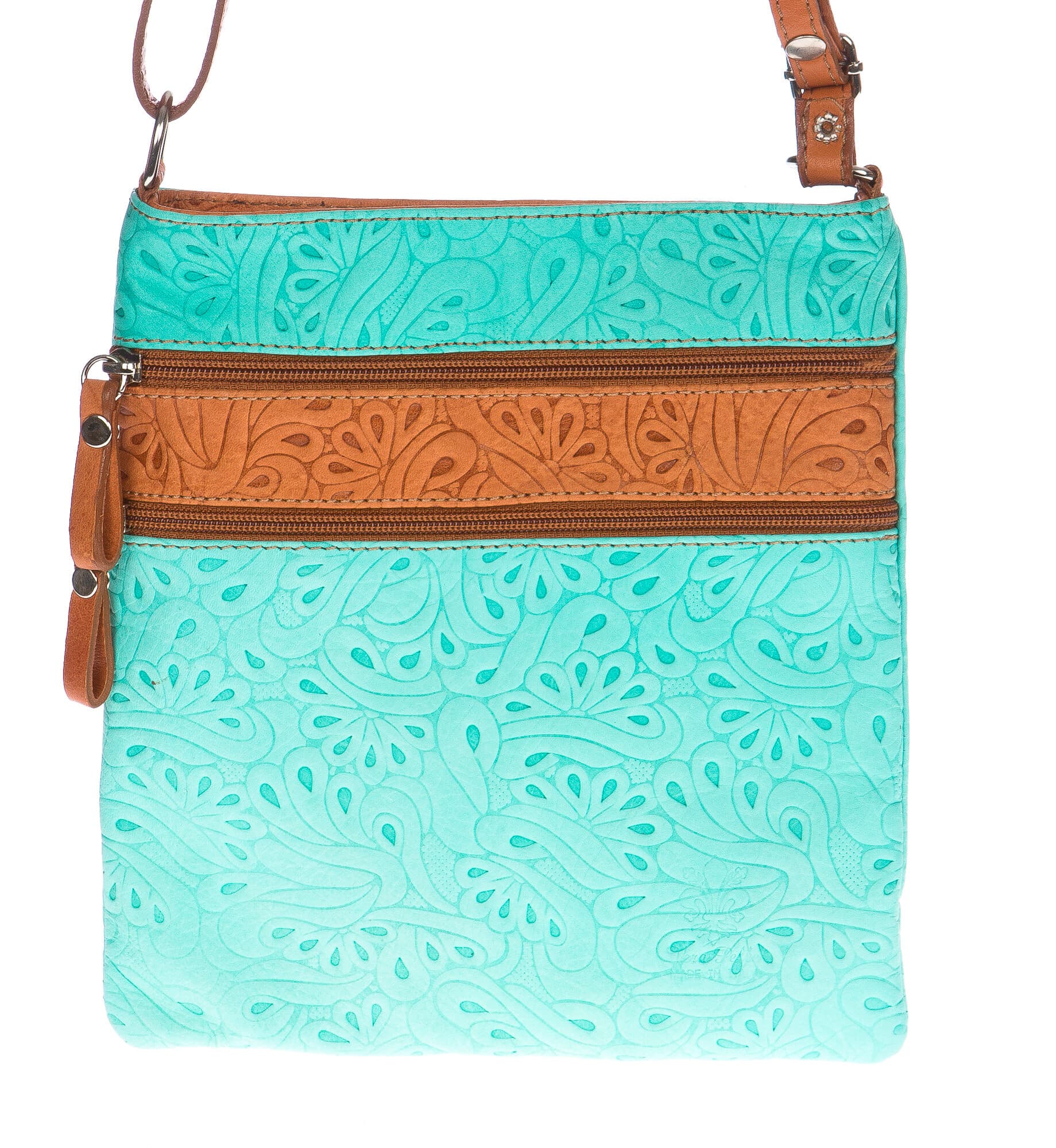 Borsa donna in vera pelle CHIARO SCURO mod. TECLA colore AZZURRO / MIELE, Made in Italy (Borsa)