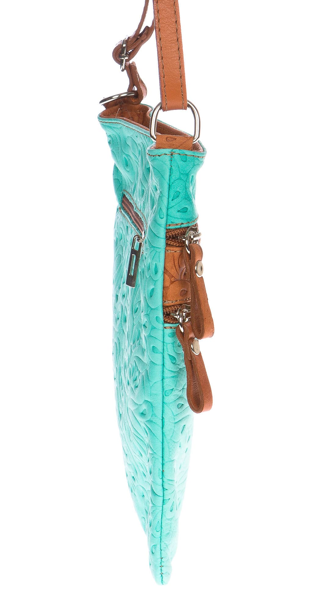 Borsa donna in vera pelle CHIARO SCURO mod. TECLA colore AZZURRO / MIELE, Made in Italy (Borsa)