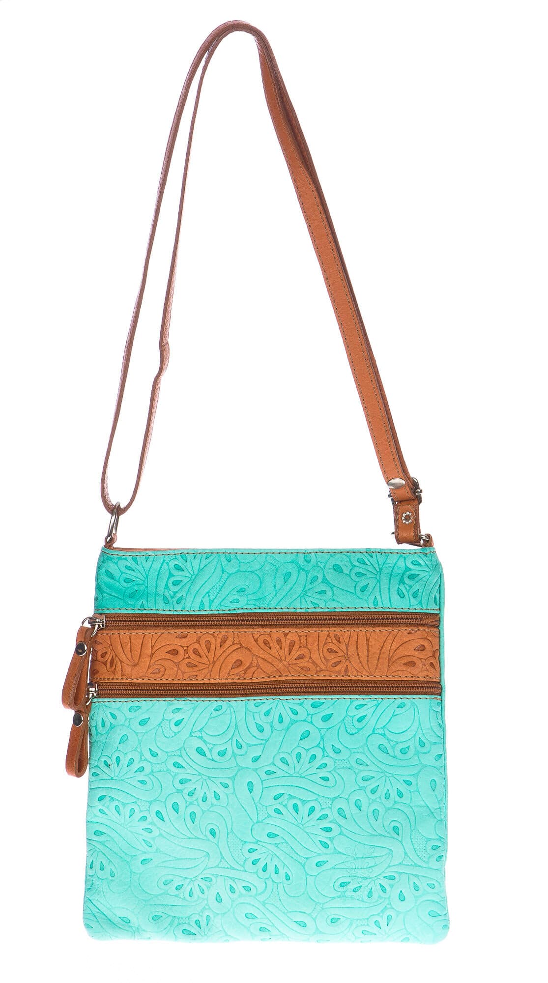 Borsa donna in vera pelle CHIARO SCURO mod. TECLA colore AZZURRO / MIELE, Made in Italy (Borsa)