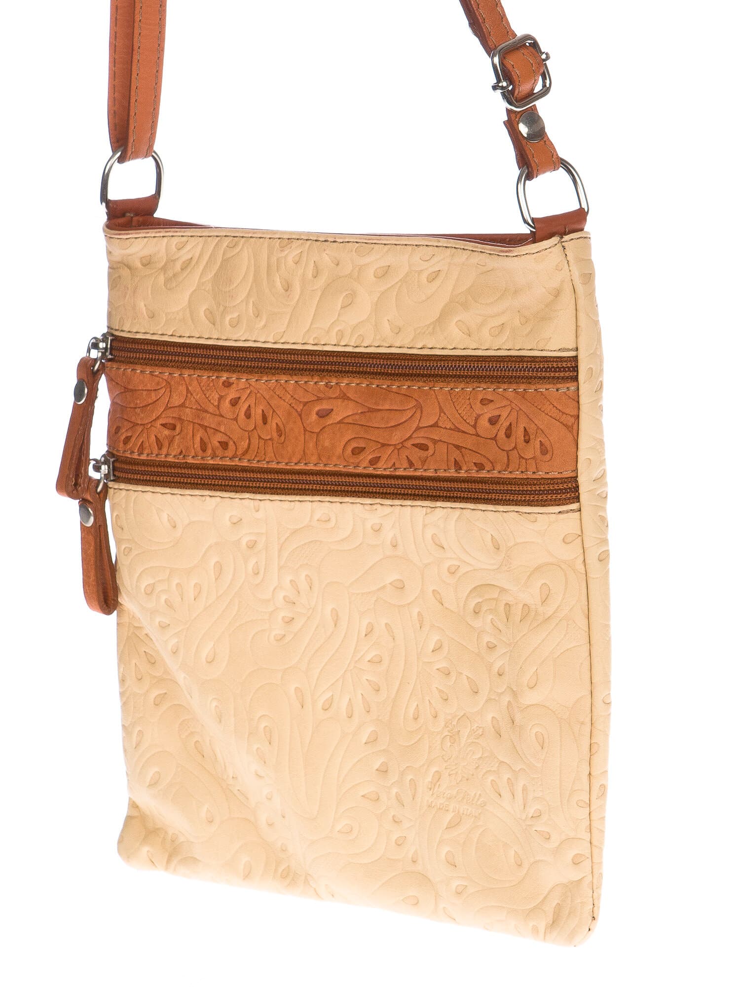 Borsa donna in vera pelle CHIARO SCURO mod. TECLA colore BEIGE / MIELE, Made in Italy (Borsa