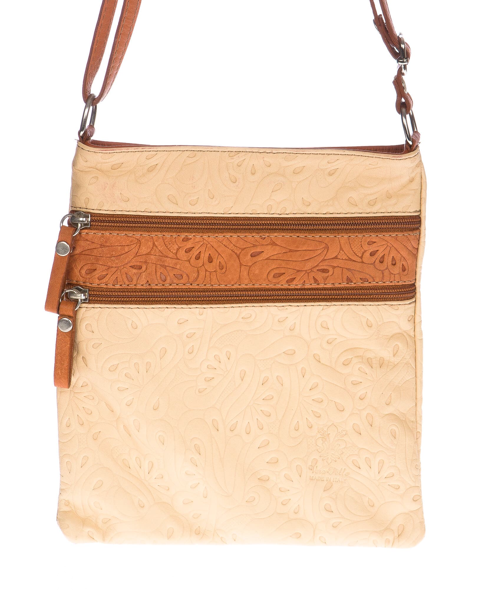 Borsa donna in vera pelle CHIARO SCURO mod. TECLA colore BEIGE / MIELE, Made in Italy (Borsa